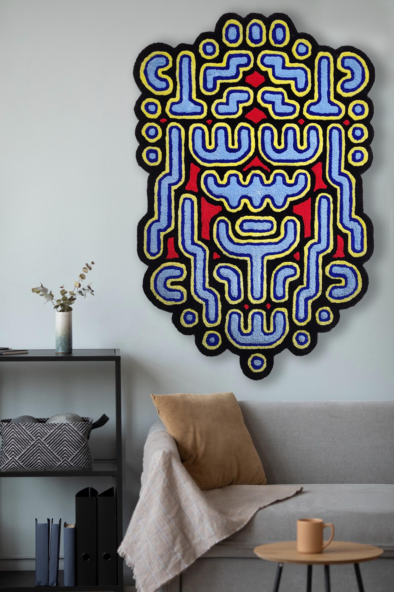 Futuriste Tapisserie murale rouge primaire géométrique tribal Arcade Ecco 2 Las Animas en vente