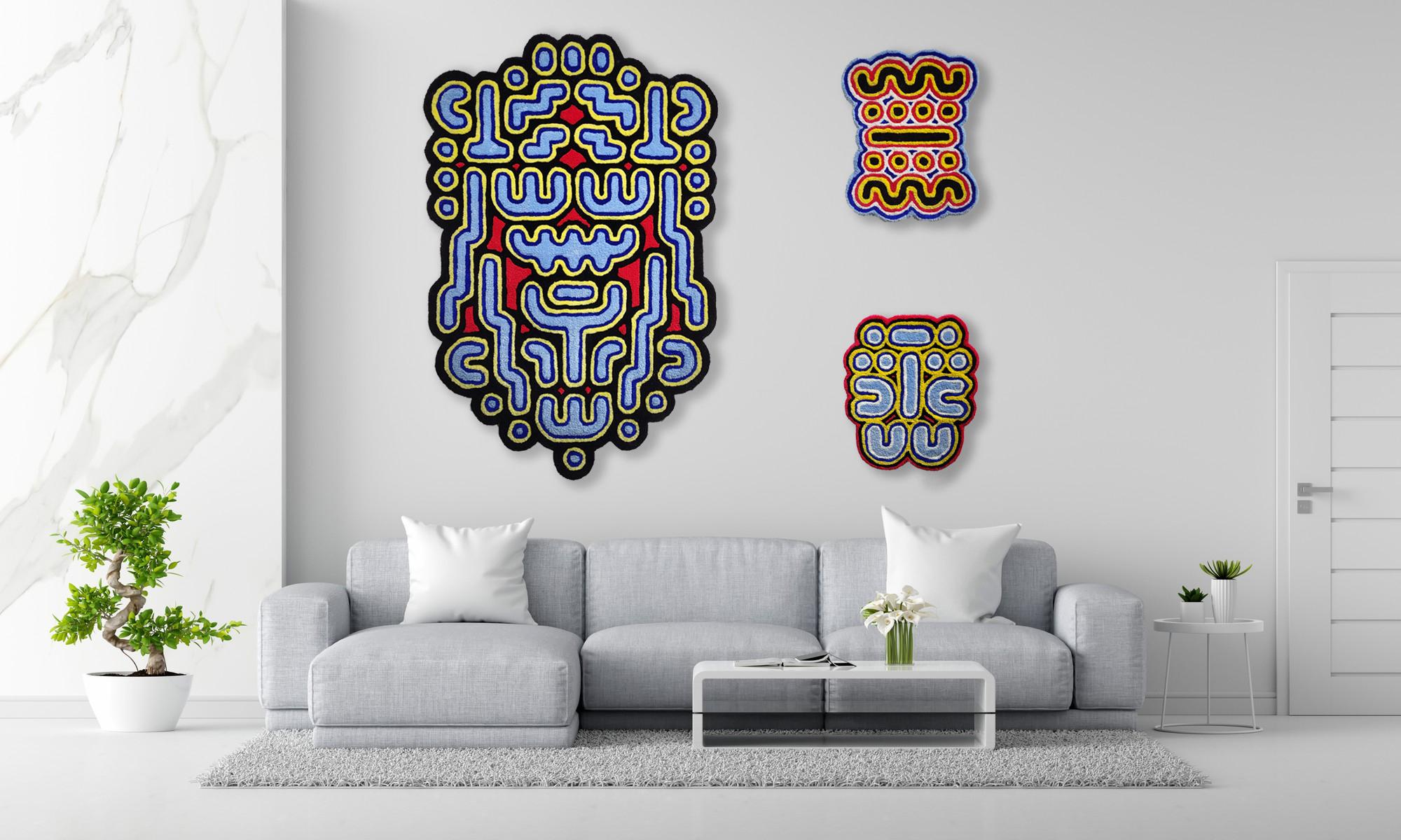 Espagnol Tapisserie murale rouge primaire géométrique tribal Arcade Ecco 2 Las Animas en vente