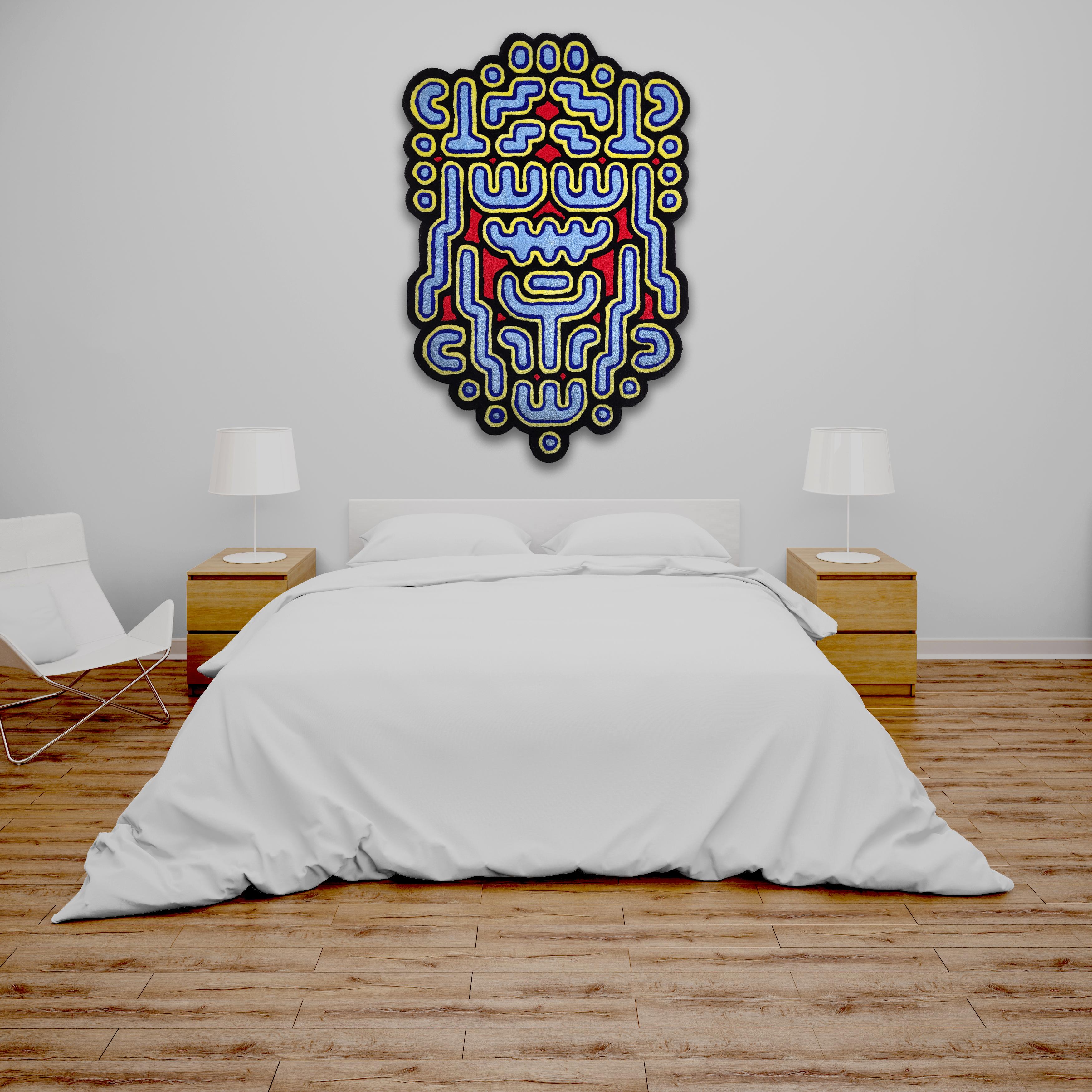 Tissé à la main Tapisserie murale rouge primaire géométrique tribal Arcade Ecco 2 Las Animas en vente