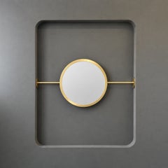 Wall-to-wall Orbis Contemporary Round Mirror with Architectural Tipo Brass Frame