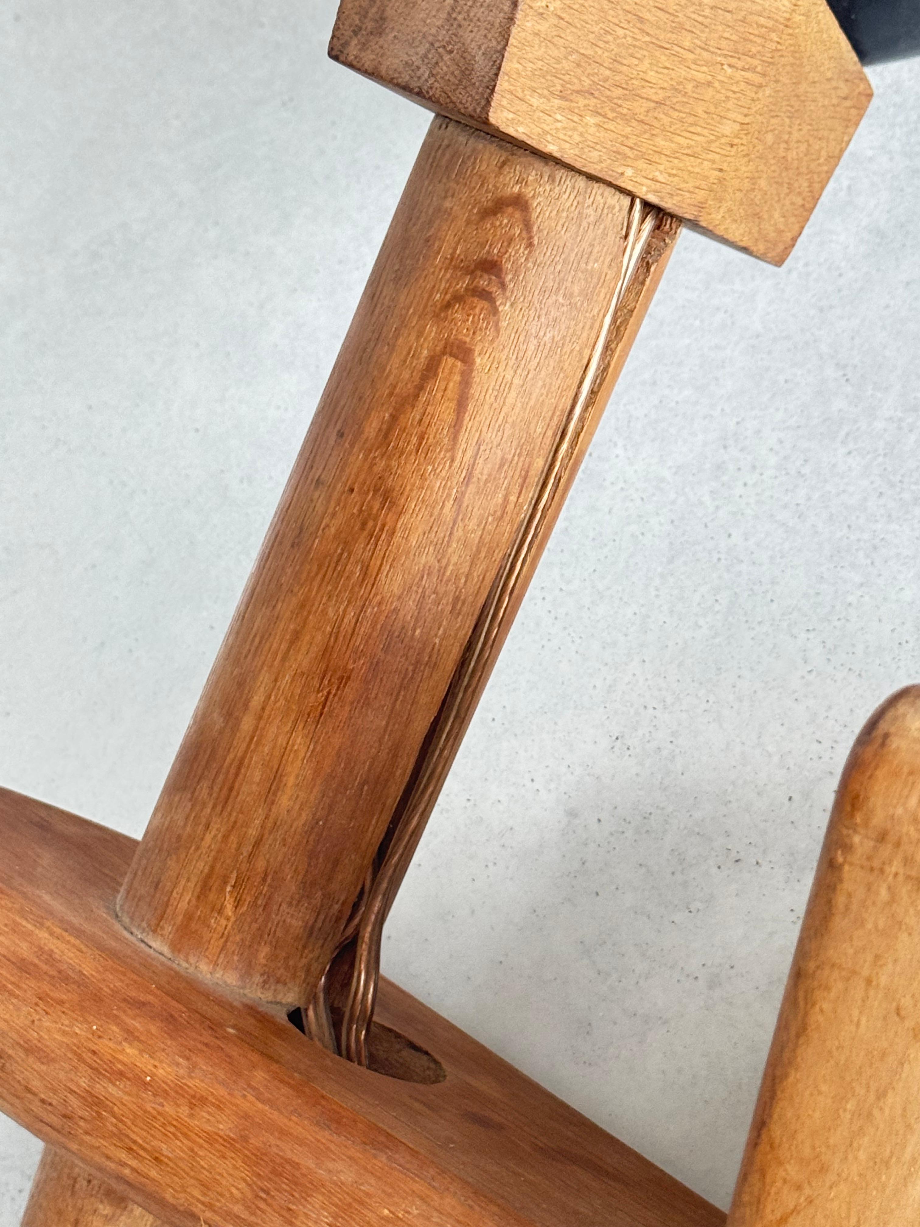 Wall torch Lamp in Solid Oak, Design by Guillerme et Chambron, France 1960s For Sale 6