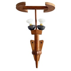 Wall torch Lamp in Solid Oak, Design by Guillerme et Chambron, France 1960s