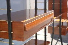 Wall Unit Bookcase Teak Brass Metal Gold Black Italian Midcentury Design