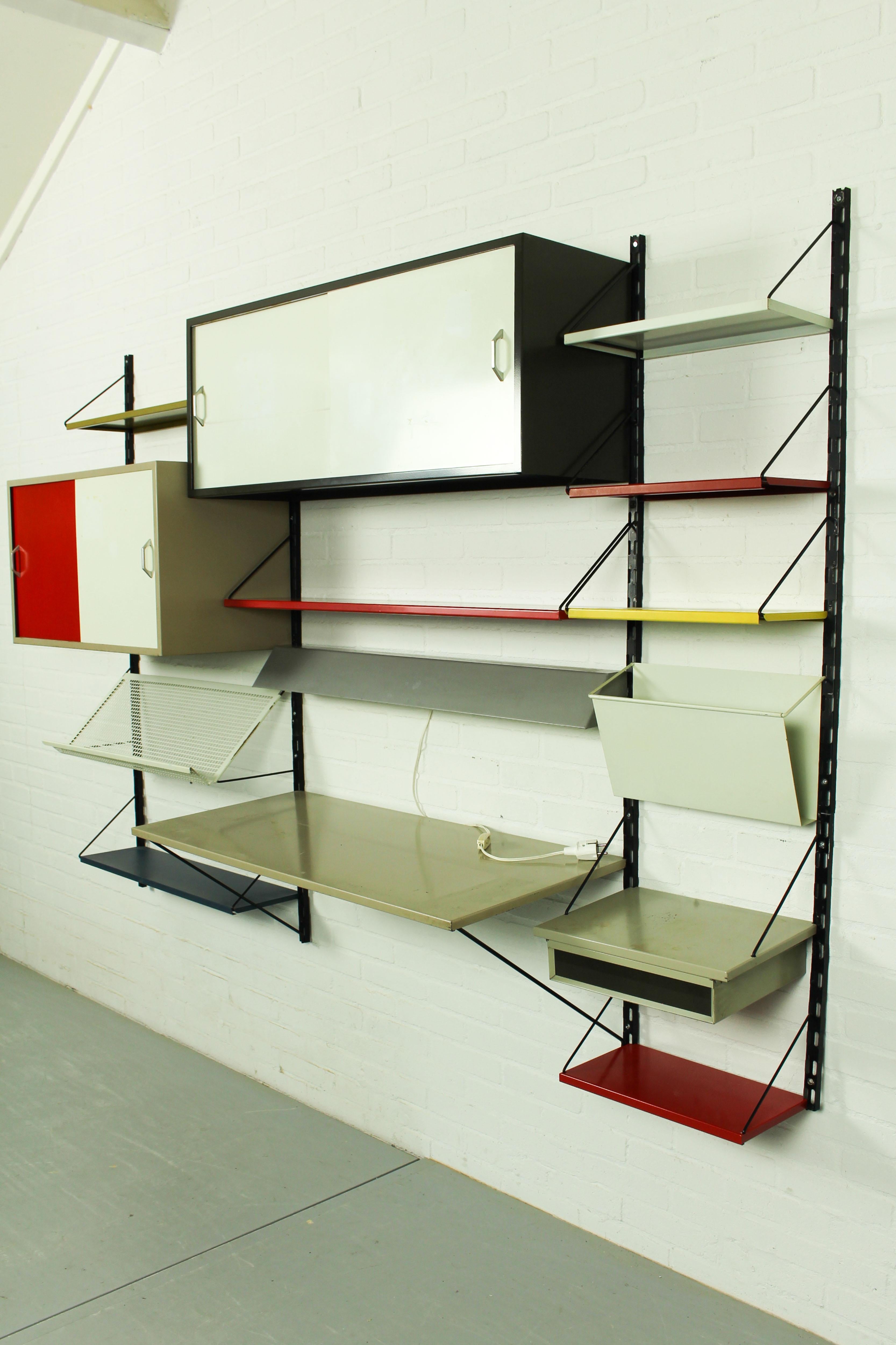 Mid-Century Modern Wall Unit by Tjerk Reijenga for Pilastro with Die Cut Magazine Shelve For Sale