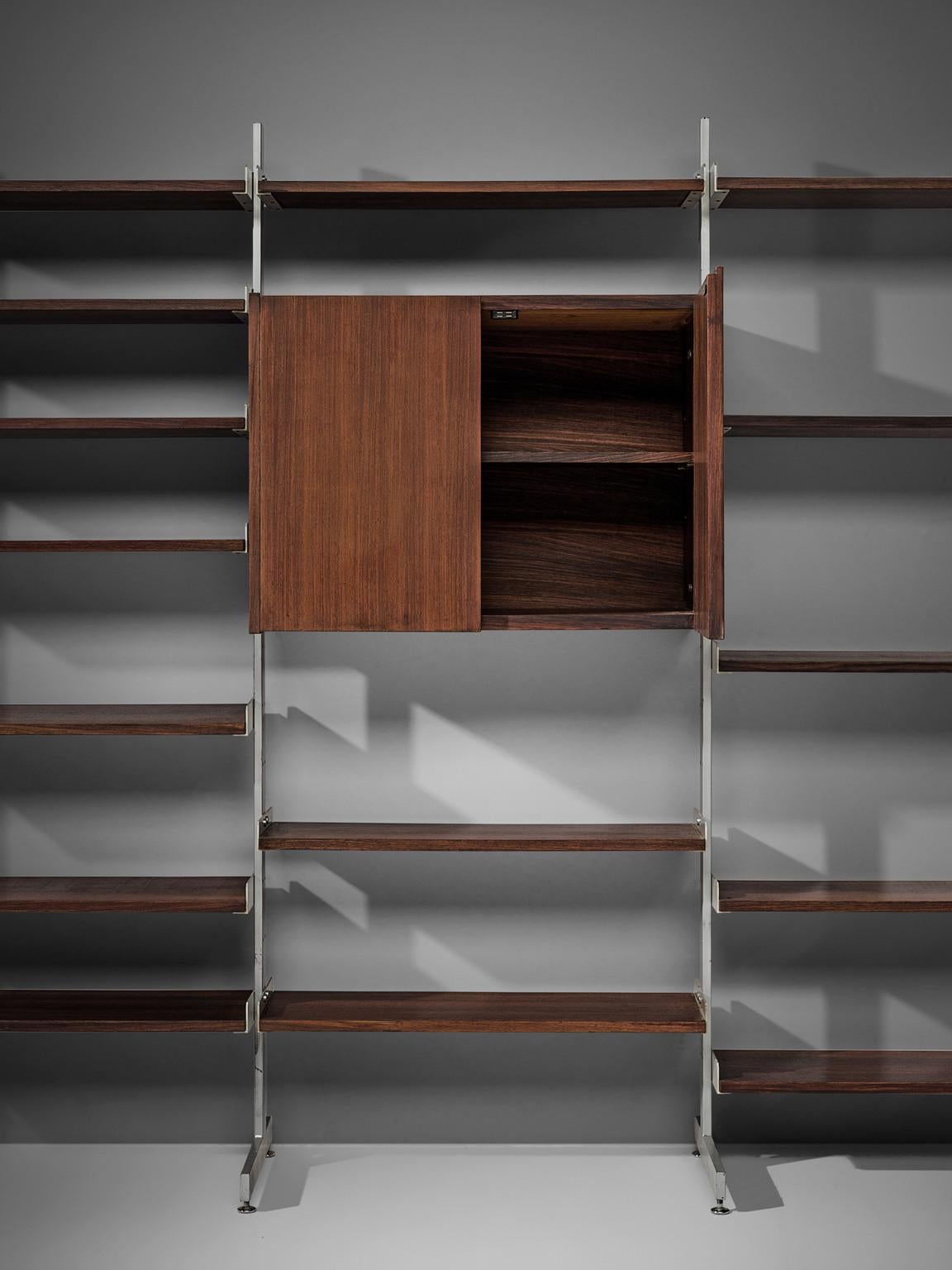 Mid-20th Century Wall Unit in Rosewood and Aluminum