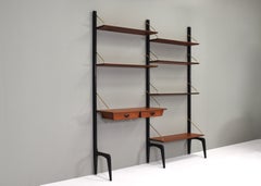 Wall Unit in Teak and Brass by Louis Van Teeffelen, Netherlands, circa 1950