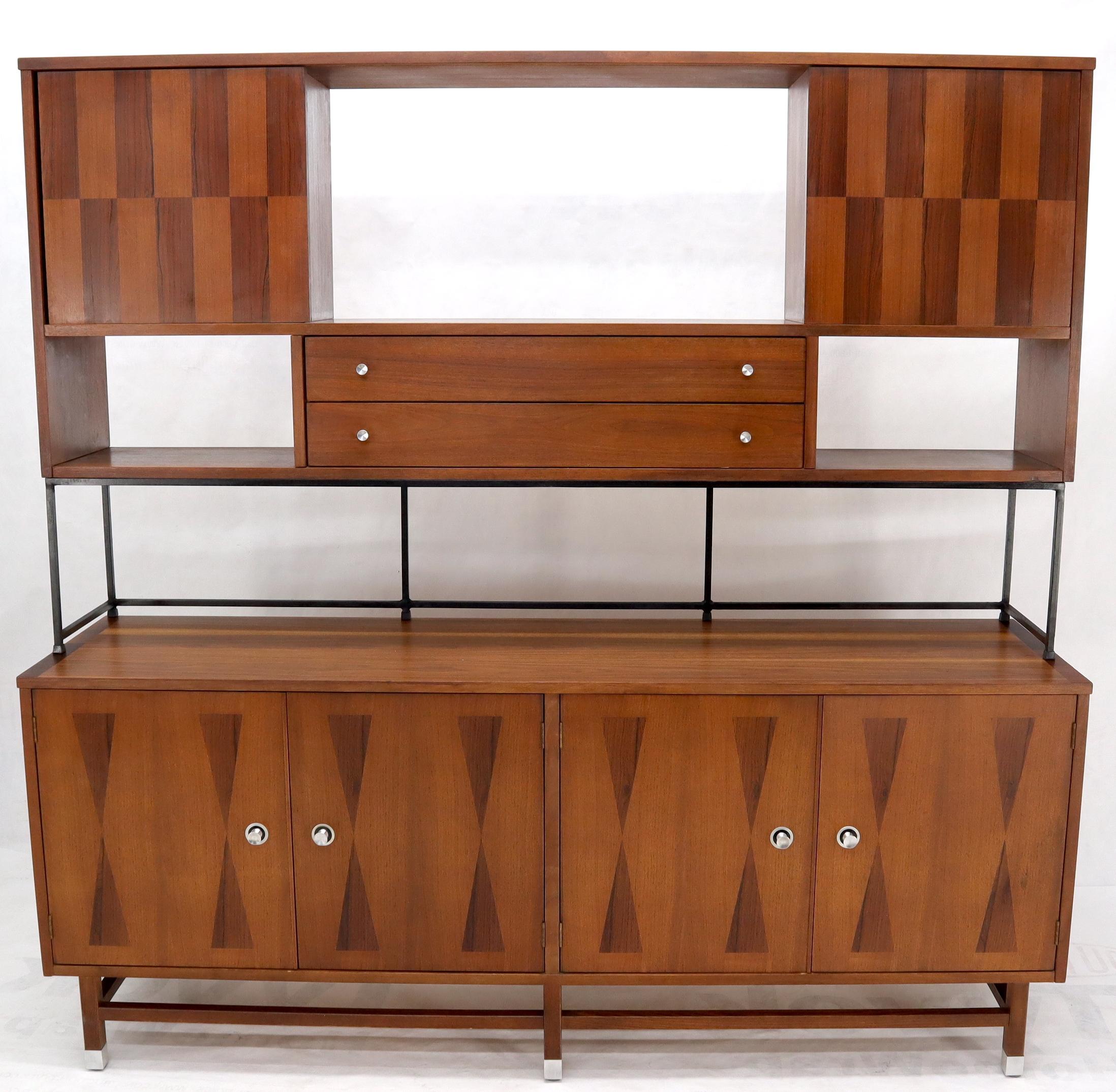 Wall Unit Long Credenza Hutch Top by Stanley in Walnut and Rosewood 4