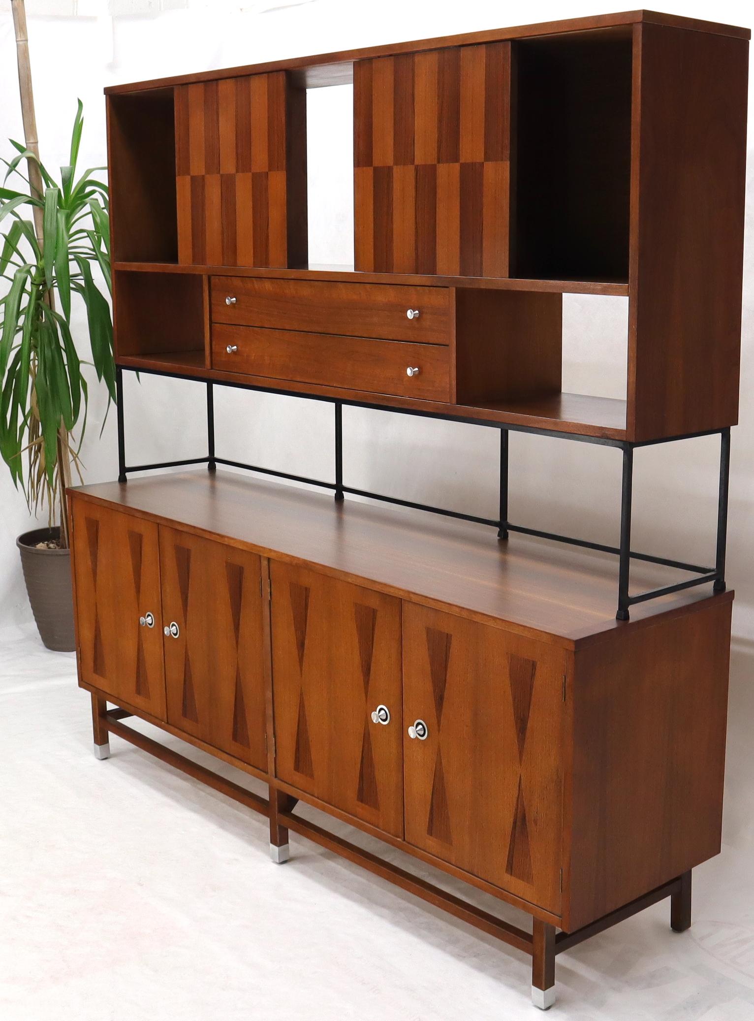 Wall Unit Long Credenza Hutch Top by Stanley in Walnut and Rosewood 5