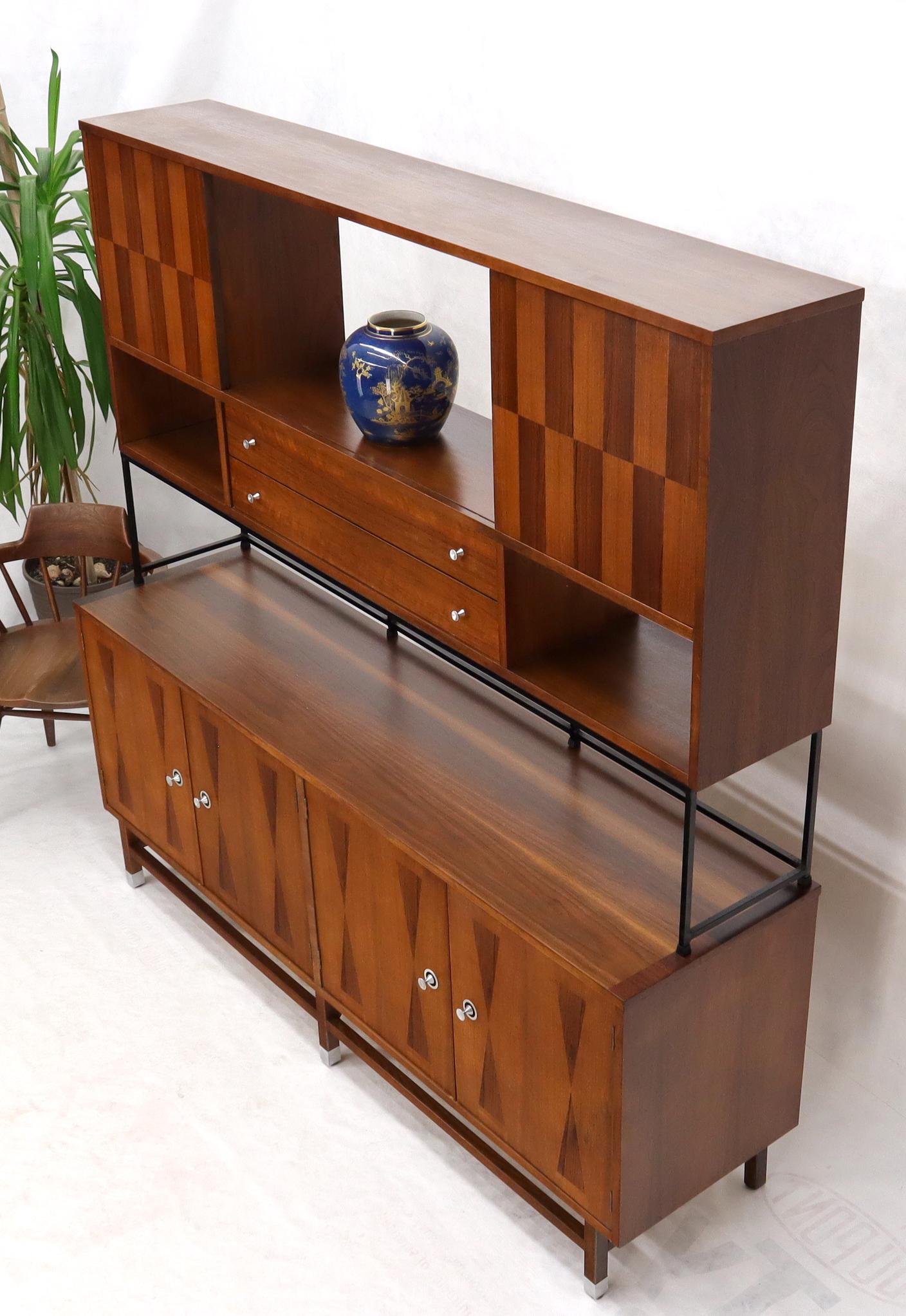 Wall Unit Long Credenza Hutch Top by Stanley in Walnut and Rosewood 6