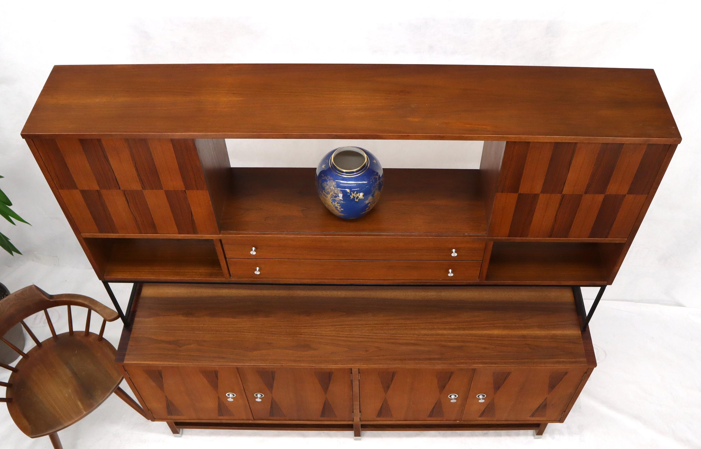 Wall Unit Long Credenza Hutch Top by Stanley in Walnut and Rosewood 7