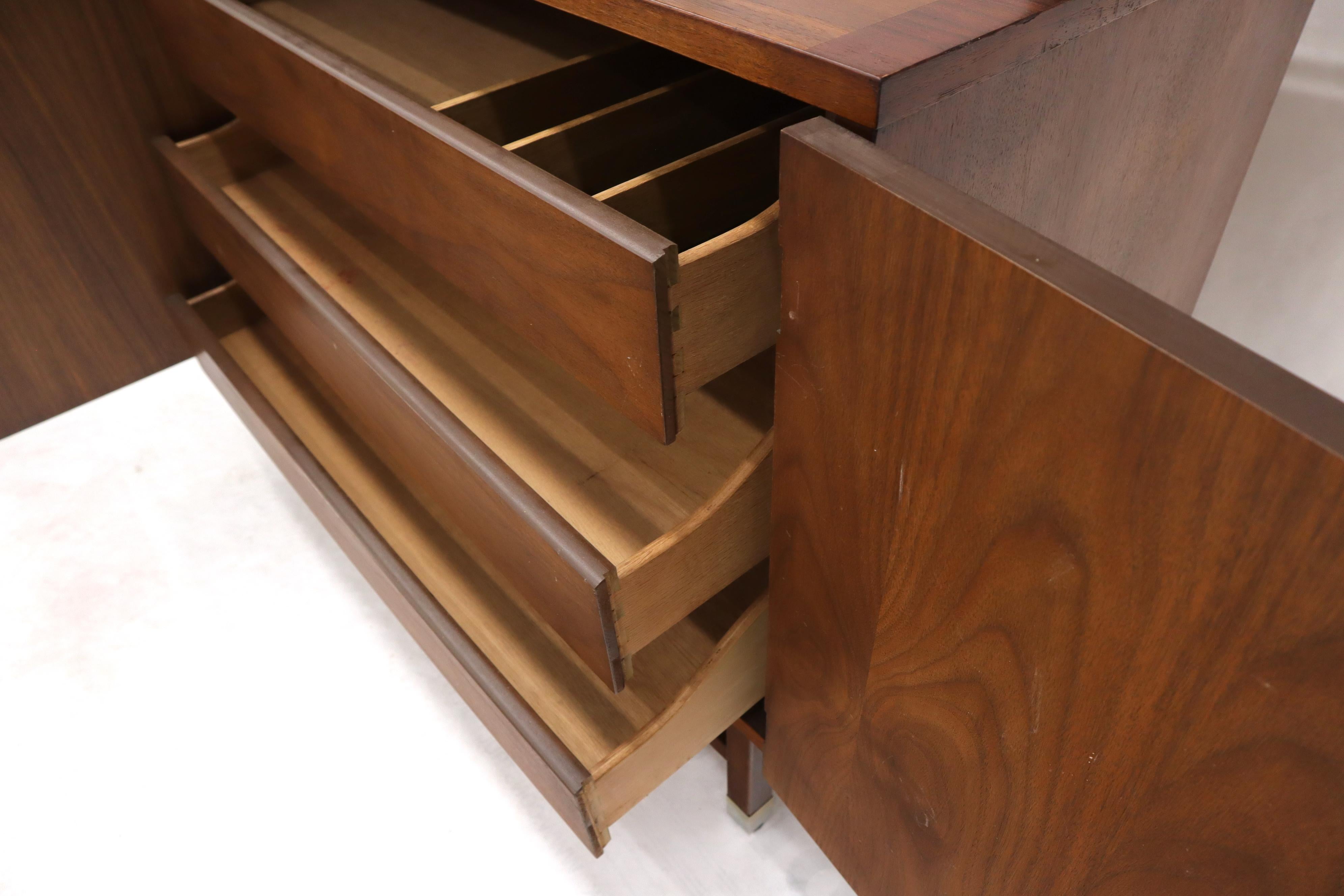 Mid-Century Modern Wall Unit Long Credenza Hutch Top by Stanley in Walnut and Rosewood