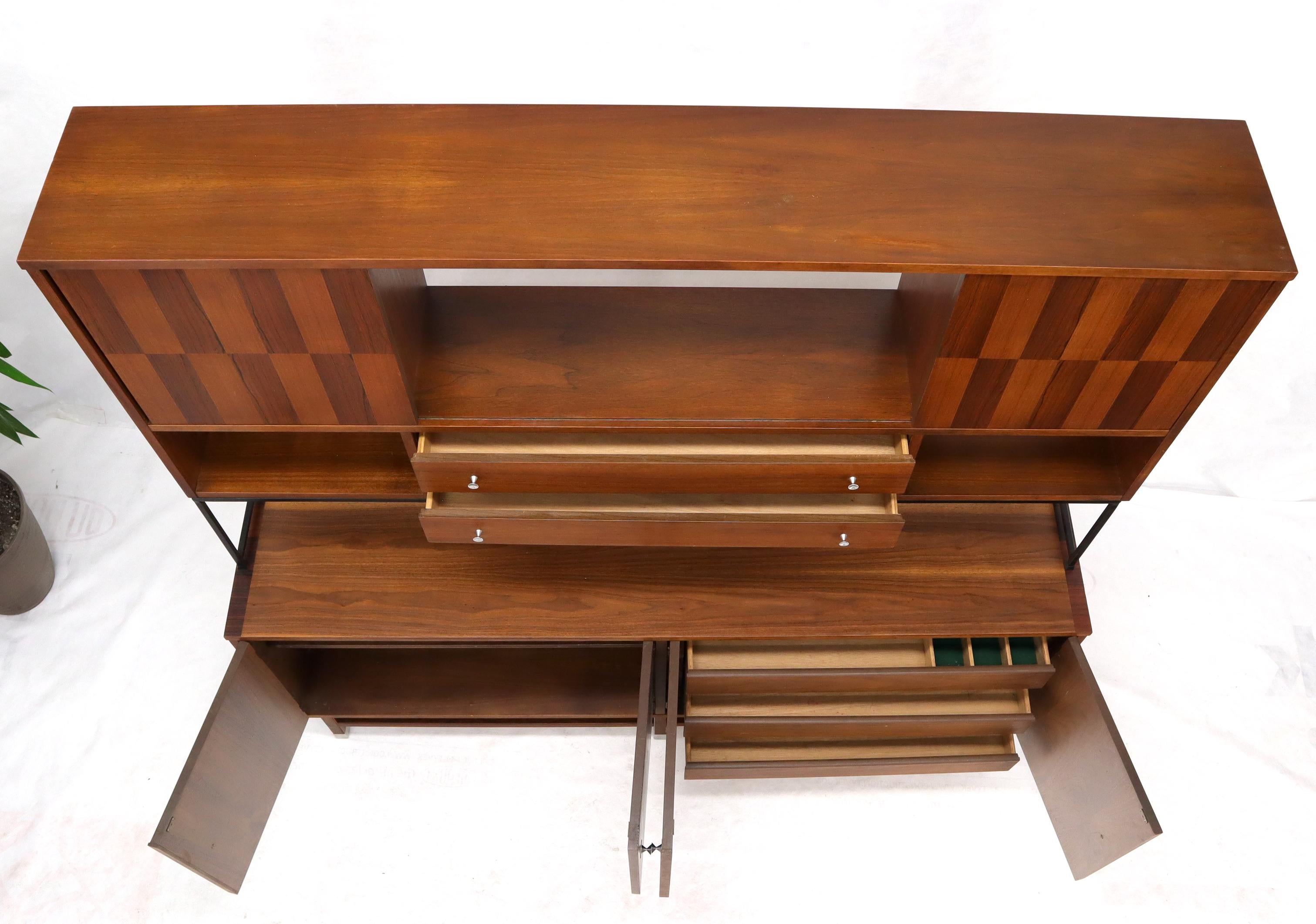 American Wall Unit Long Credenza Hutch Top by Stanley in Walnut and Rosewood