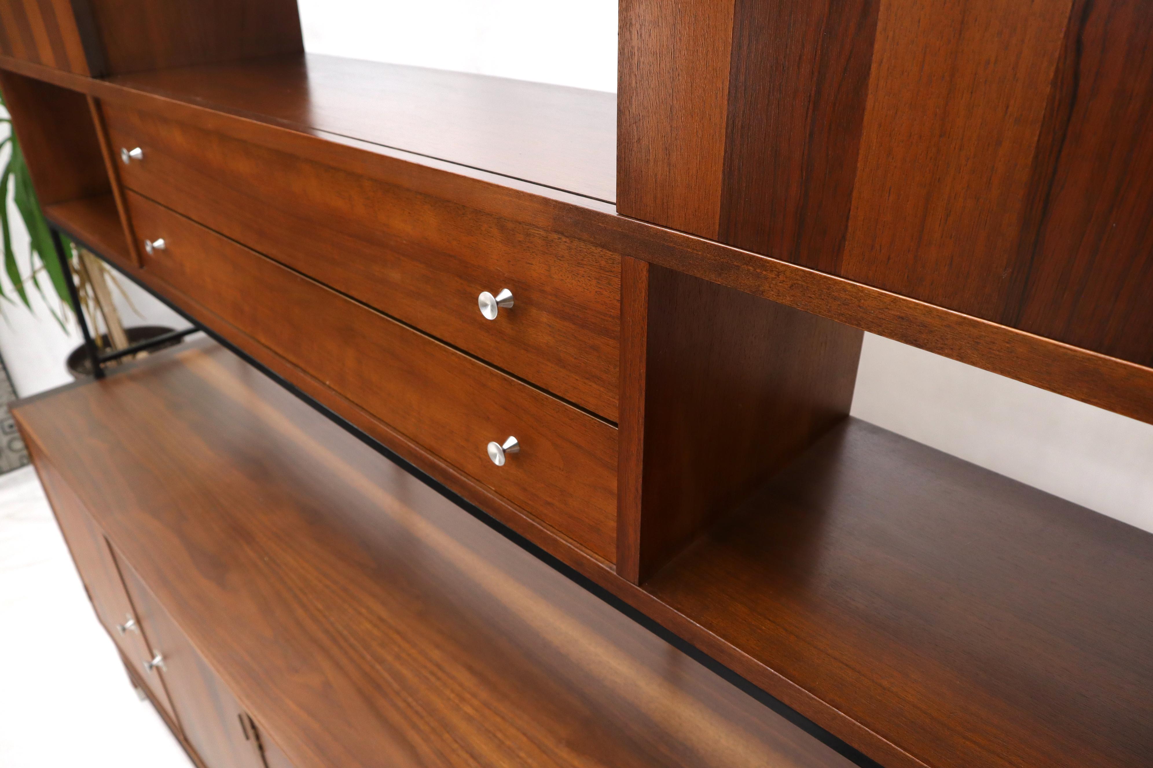 20th Century Wall Unit Long Credenza Hutch Top by Stanley in Walnut and Rosewood