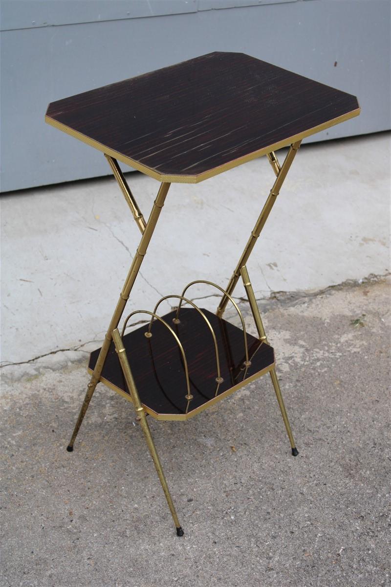 Wall unit midcentury Italian design brass and wood magazine rack.