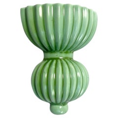 Wall Vase Arthur Percy for Gefle Porcelain Factory Sweden Celadon Green, 1940s