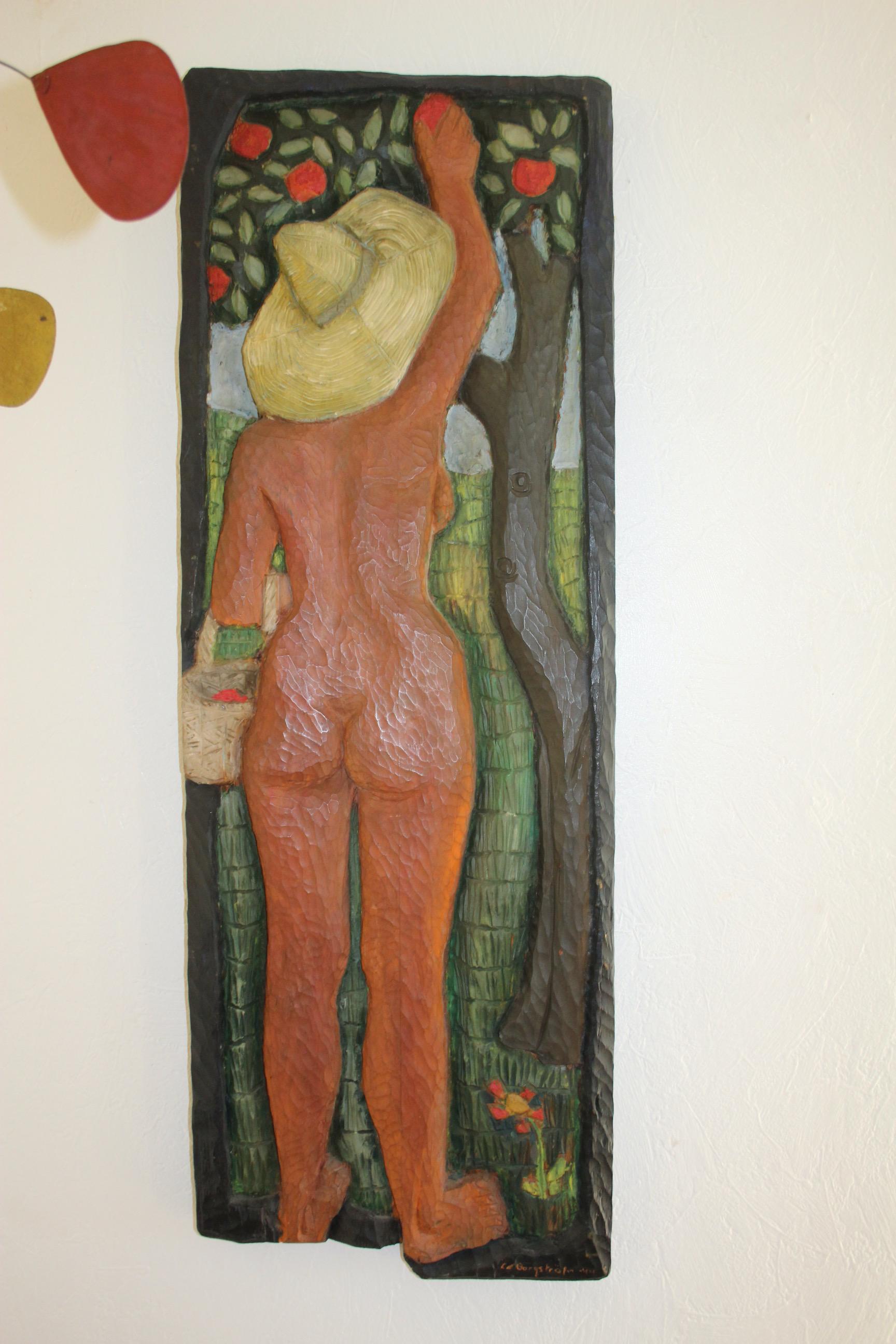 Wandskulptur aus Holz signiert C A Borgstrom 44 , schwedischer Künstler 1914 / 1981