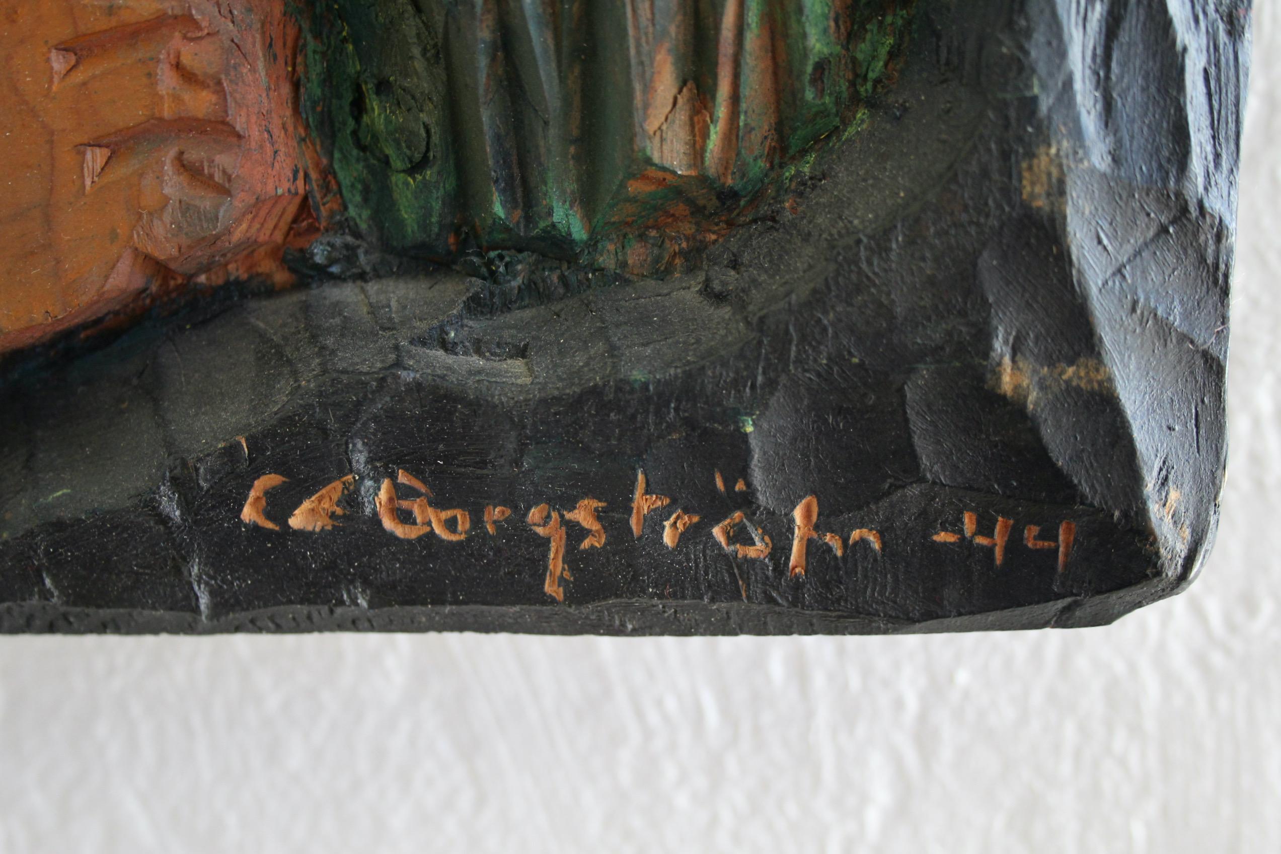 Holzskulptur an der Wand von Carl Einar Borgstrom 44 im Angebot 3