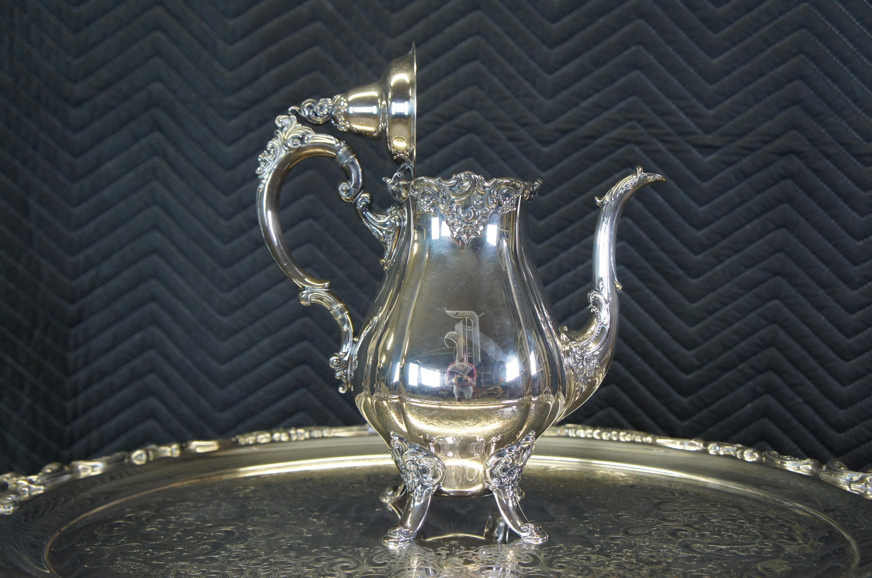 Wallace Baroque Silverplate Coffee Tea Service Set Tray Teapot Sugar Creamer 6PC 3