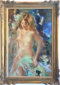 Vintage Morning Swim Impressionist Nude Woman Portrait