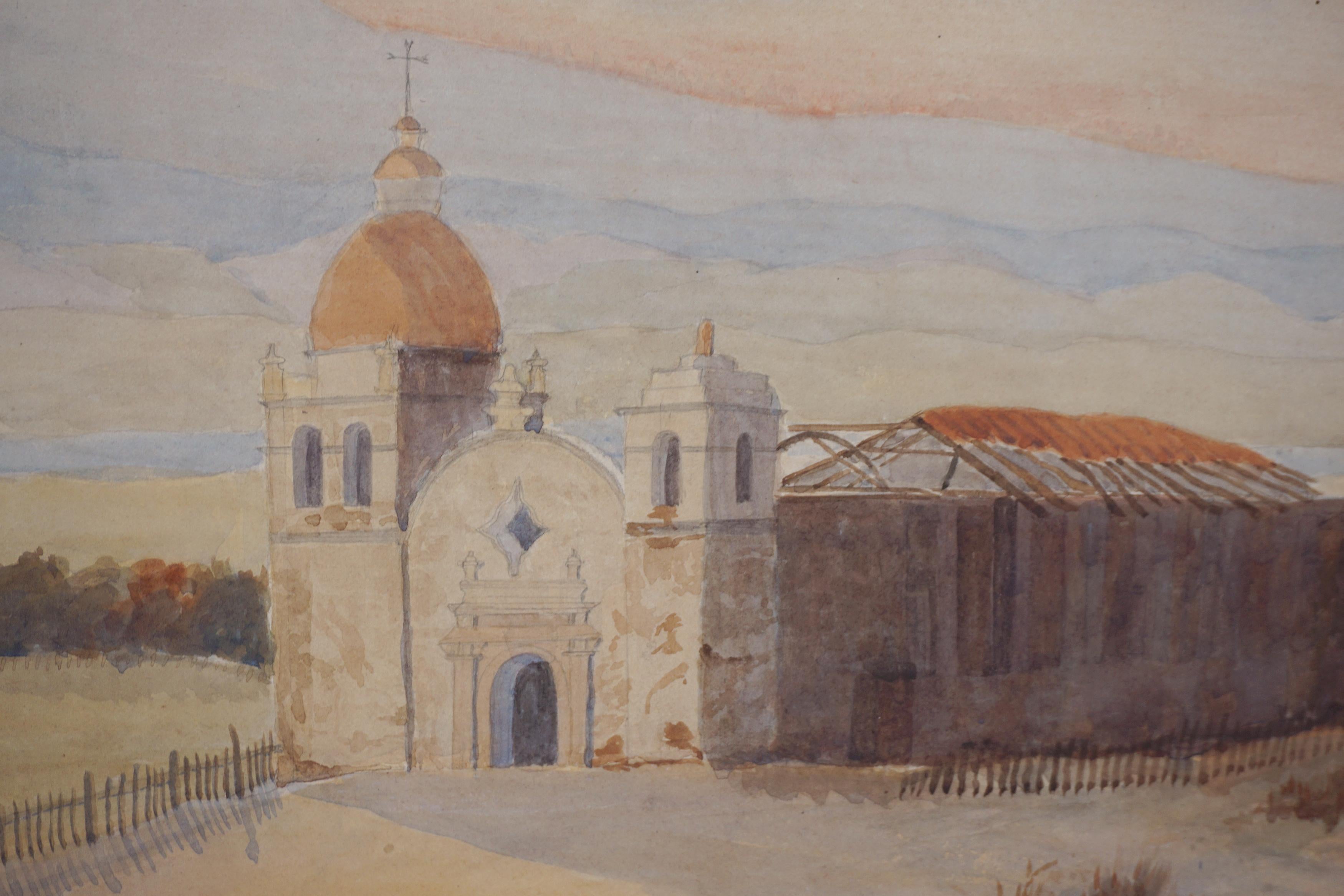 Early 20th Century Mission Carmel, California Watercolor.  - Impressionist Painting by Wallace Clinton Stratton