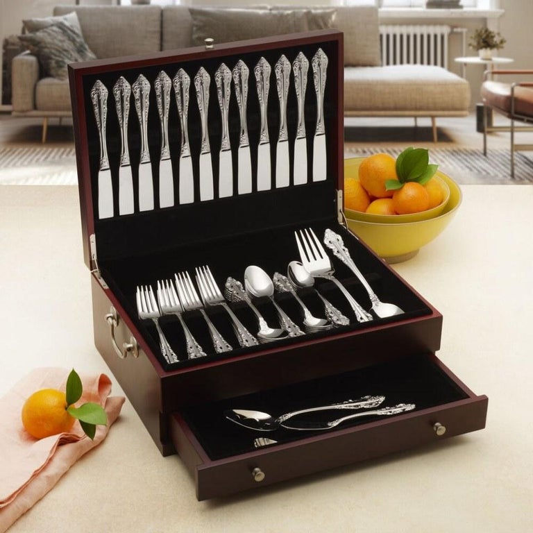 Wallace Dark Walnut Finish 1Drawer Flatware Chest, Silverware Storage