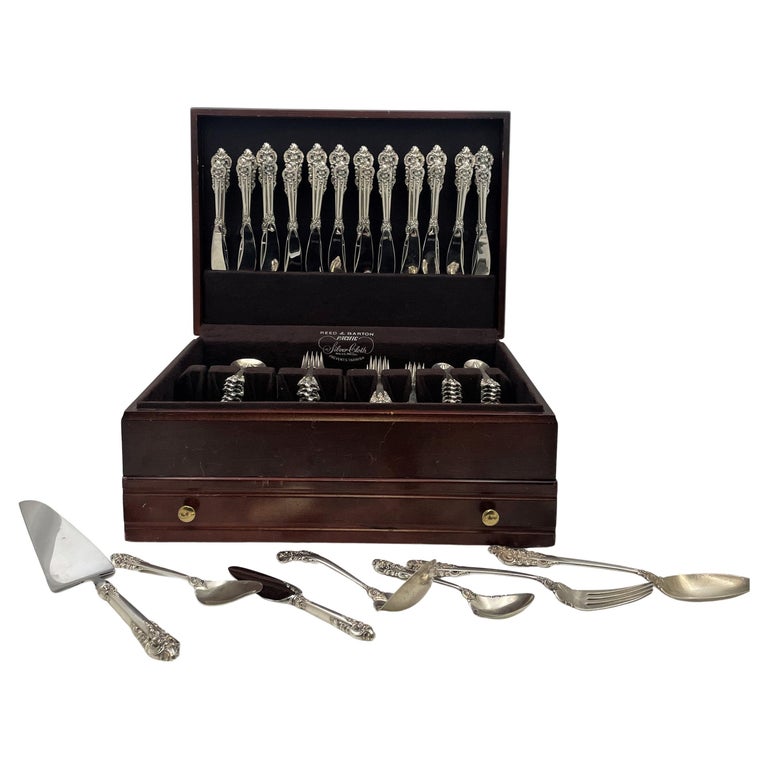 Wallace Grande Baroque Sterling Silver 91-Piece Flatware Set with Servers For Sale