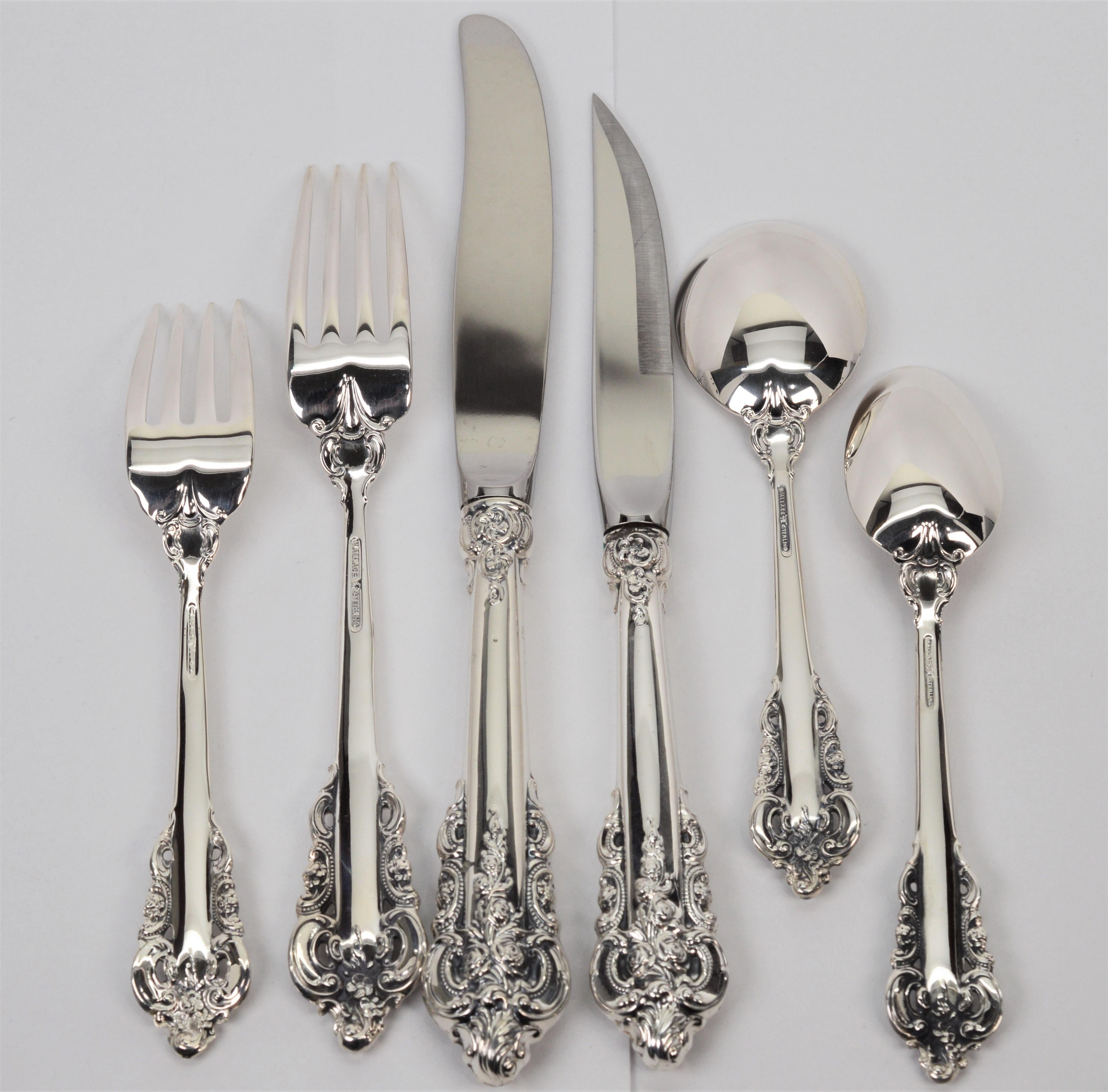 Wallace Grande Baroque Sterling Silver Flatware 6P Placesetting, New in Package In New Condition In Mount Kisco, NY