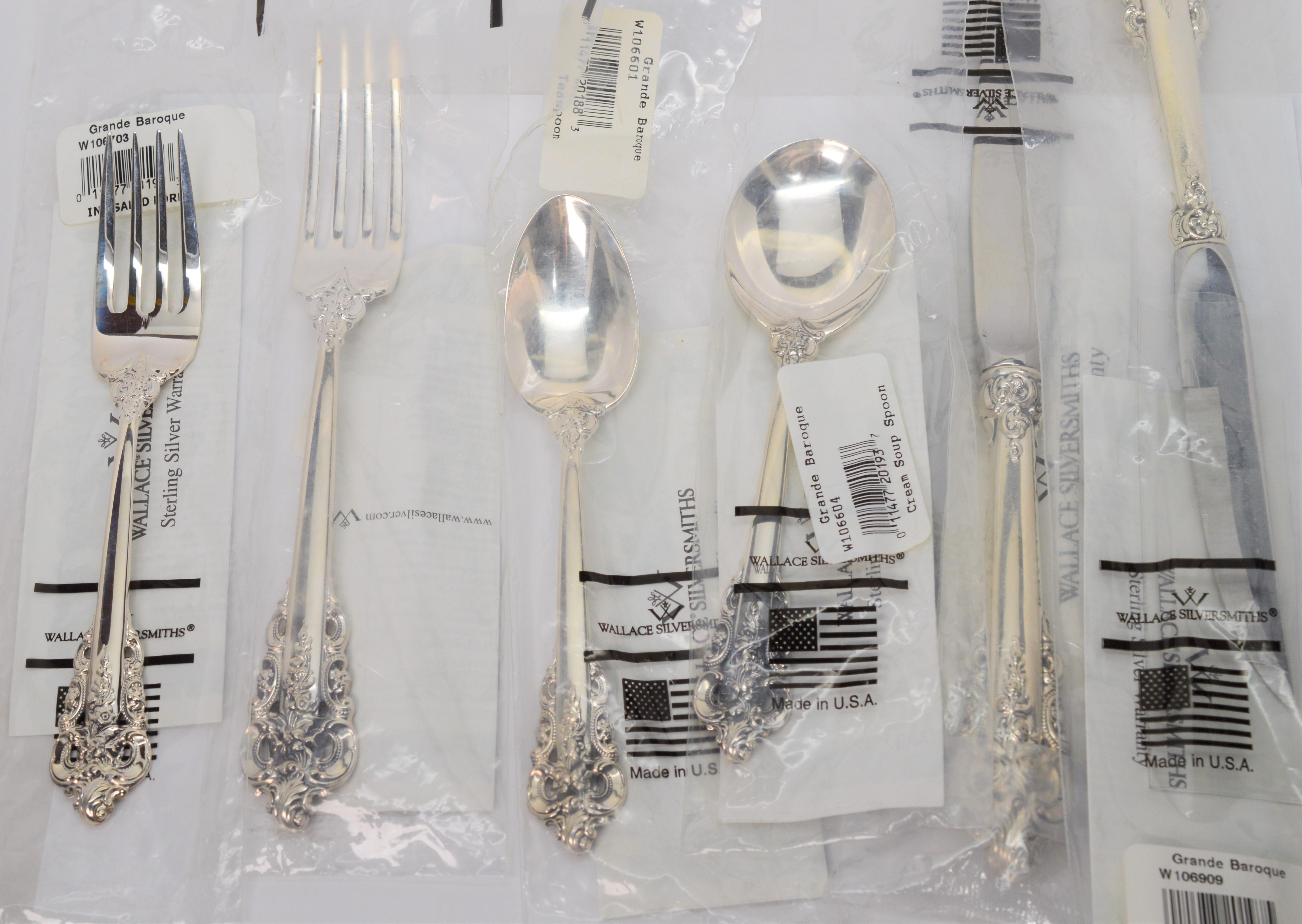 Wallace Grande Baroque Sterling Silver Flatware 6P Placesetting, New in Package 2