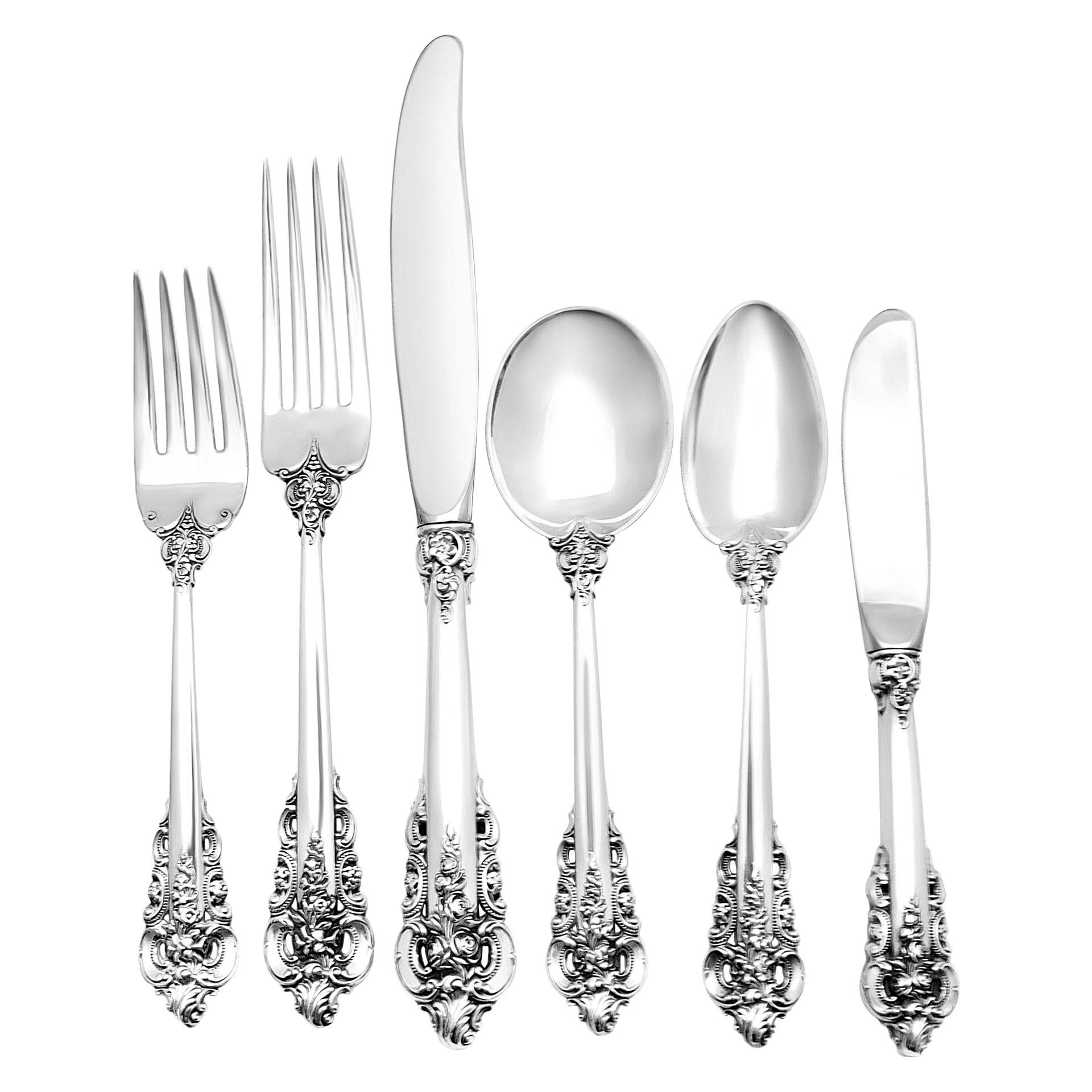 Wallace "Grande Baroque" Sterling Silver Flatware Set For Sale