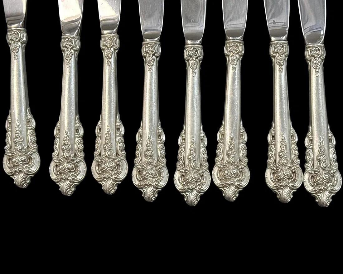 Barocco Coltelli Wallace Grande Baroque in argento sterling, set di 8 pezzi in vendita