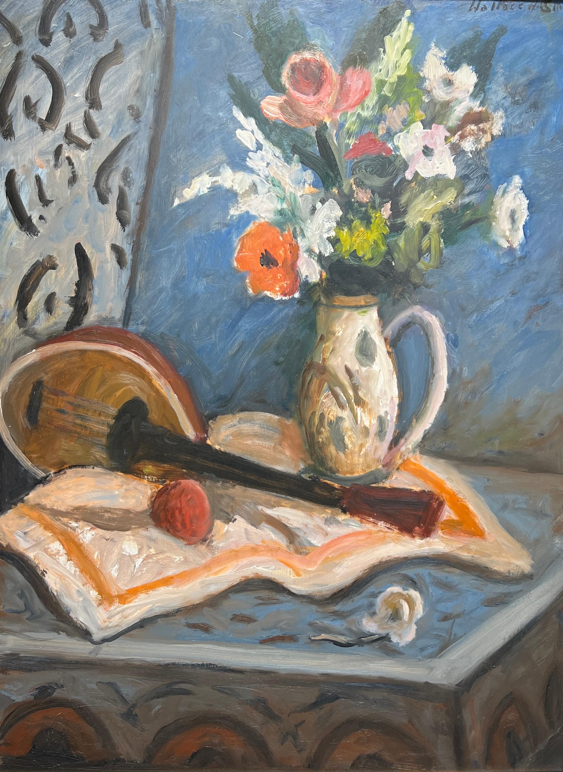 Wallace H. Smith Still-Life Painting - Vase of Flowers and Mandolin