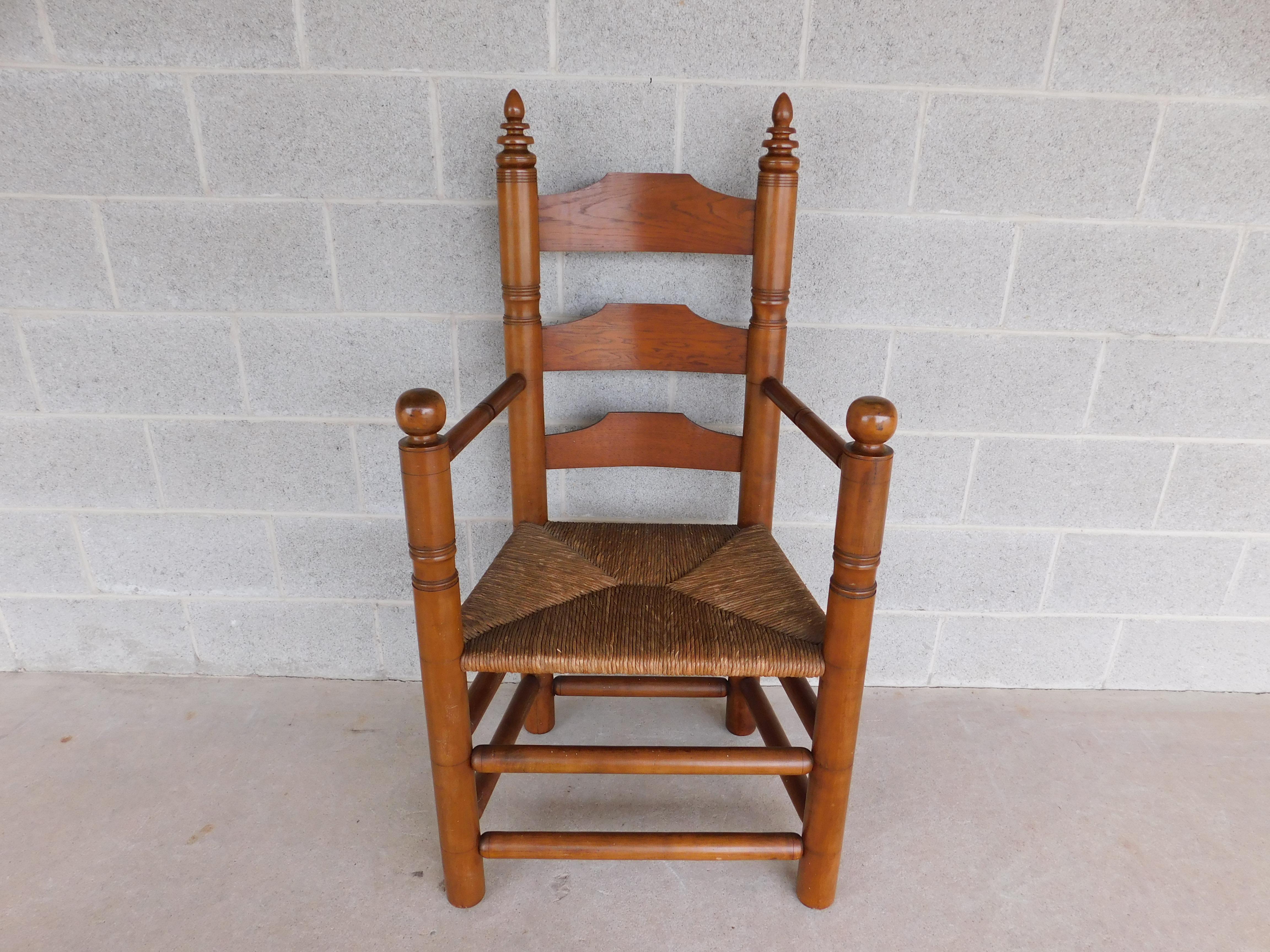 # 393 Pilgrim Ladder Back Arm Chair

Hardwood Construction, Rush Bottom ( Maple with Rush Bottom )

Very Good Original Condition, Signed

Back Height 47