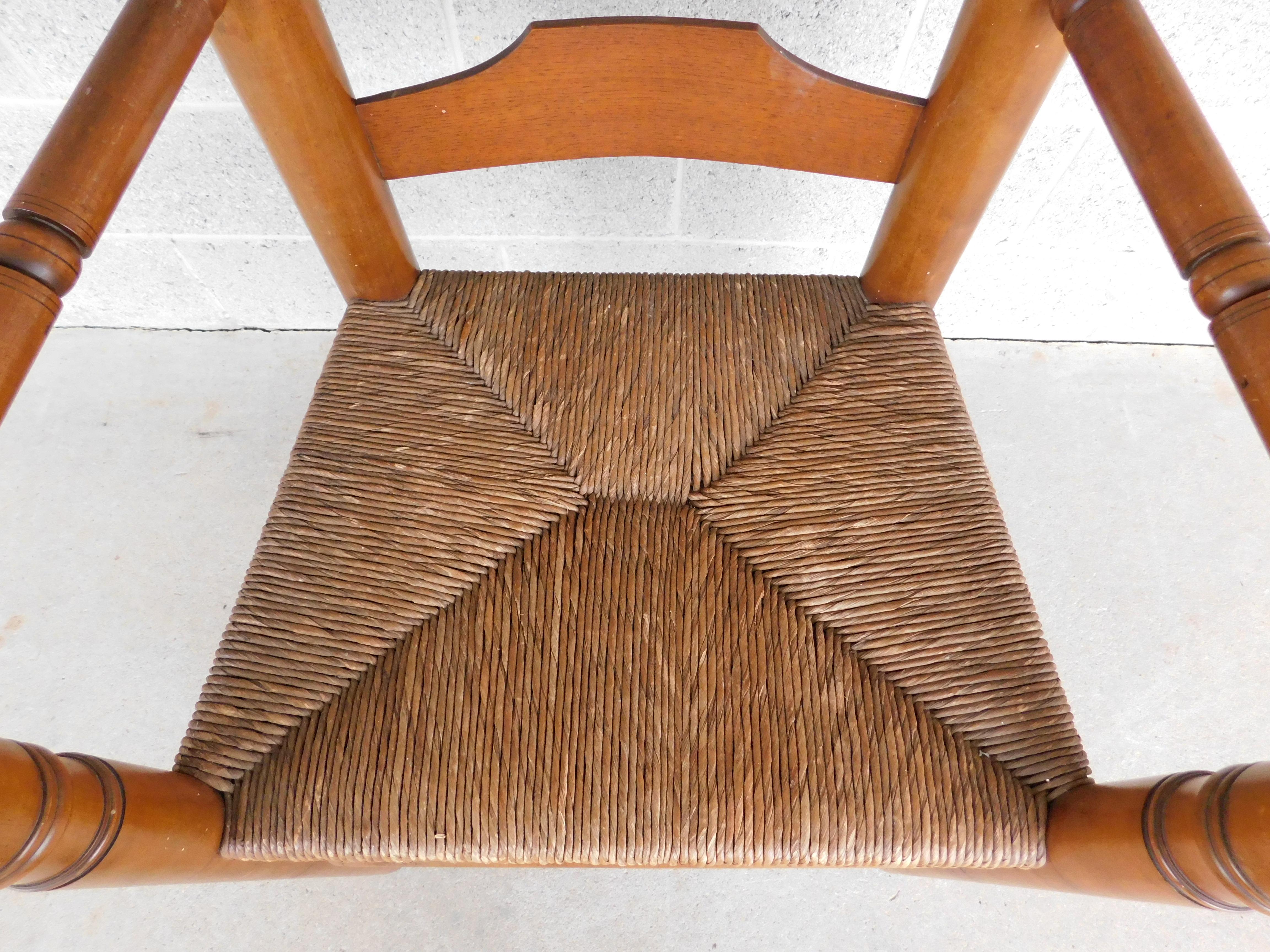 Hand-Crafted Wallace Nutting #393 Pilgrim Ladder Back Arm Chair For Sale