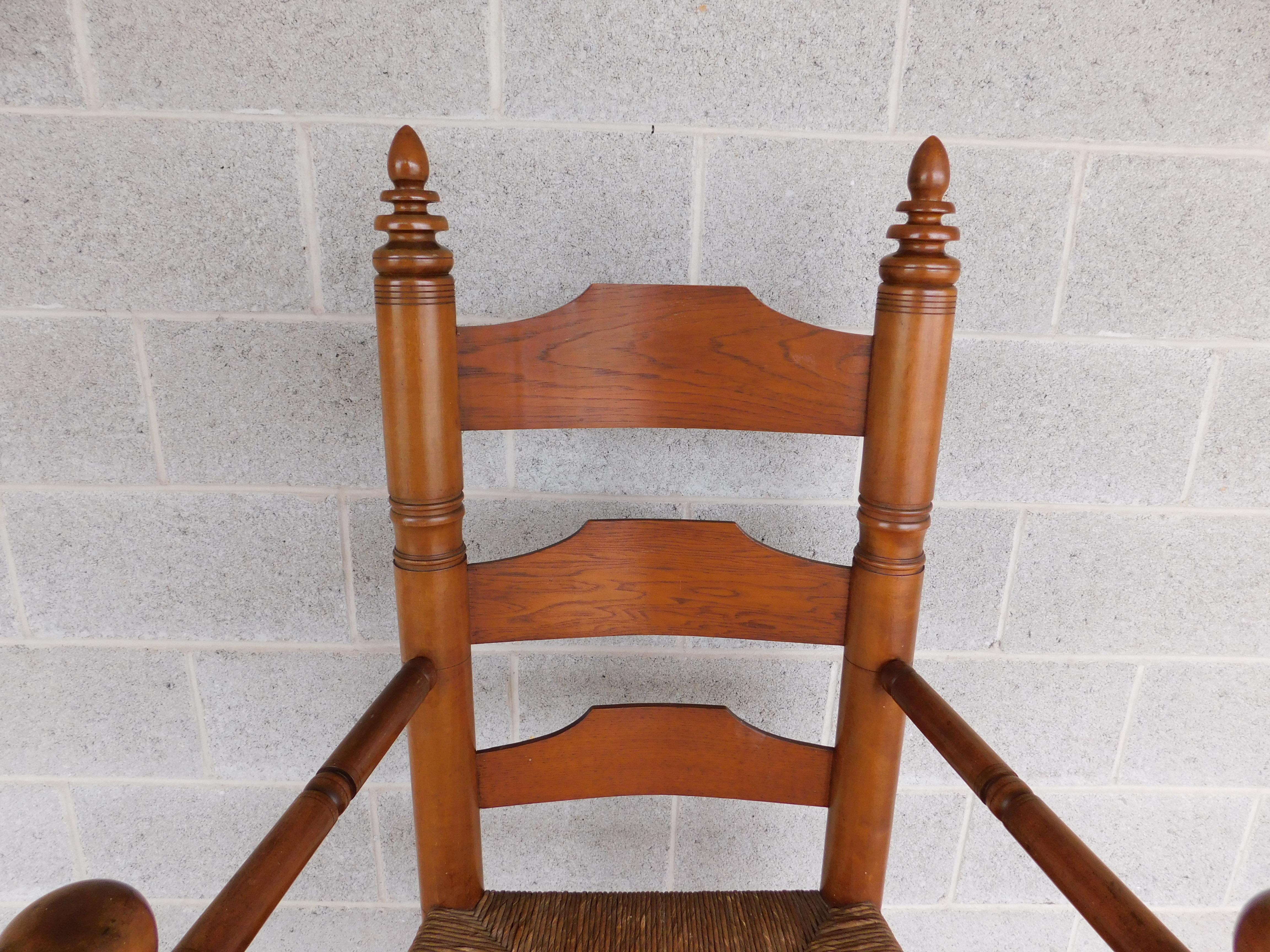 Wood Wallace Nutting #393 Pilgrim Ladder Back Arm Chair For Sale