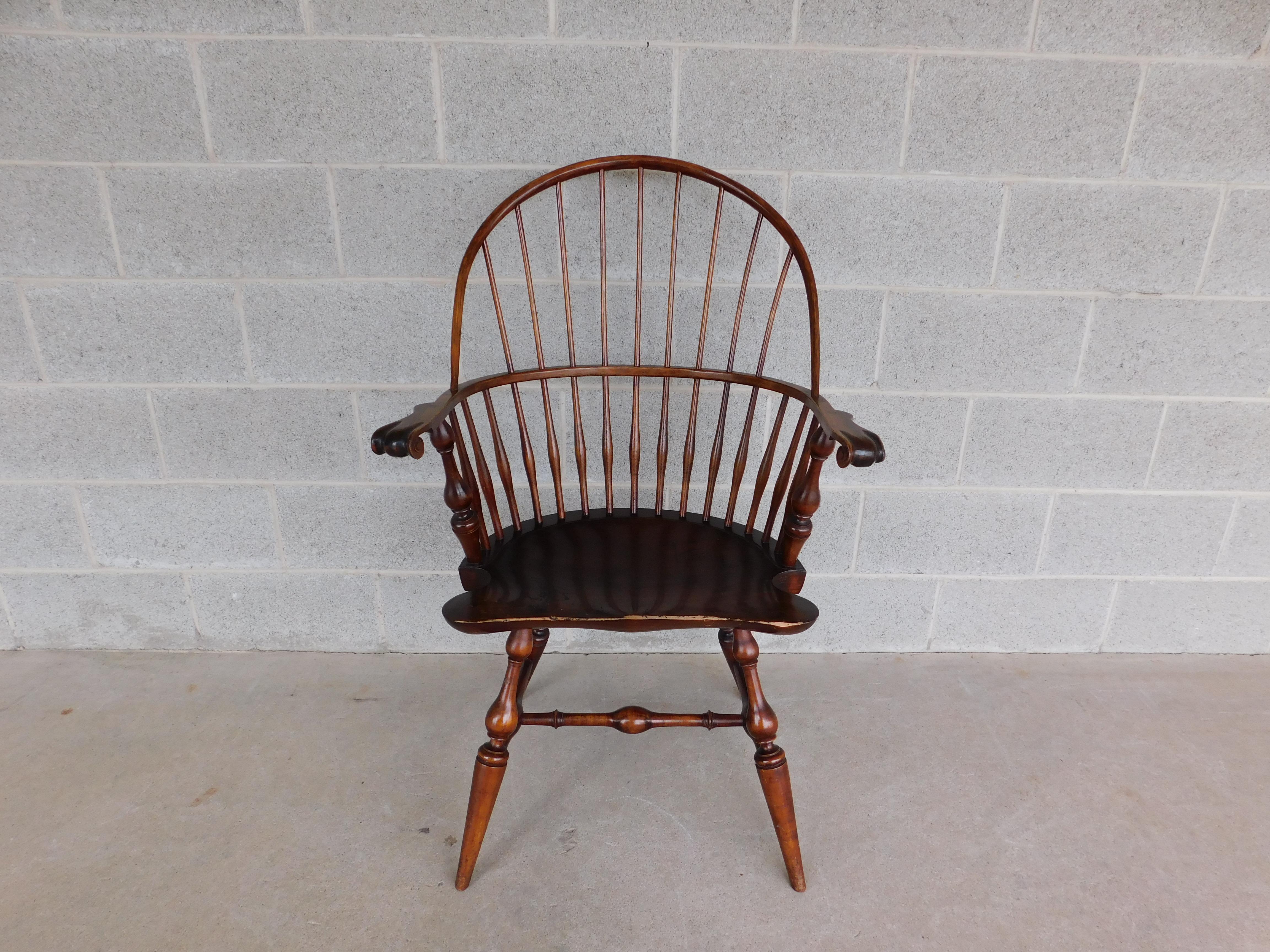 Wallace Nutting #408 Bow Back Windsor Arm Chair

Circa 1900 - 1925 Original Finish

Turned Legs, Various Hardwoods Used, and Pine. Sturdy Construction ( Hickory, Maple, and Pine

Back Height 41