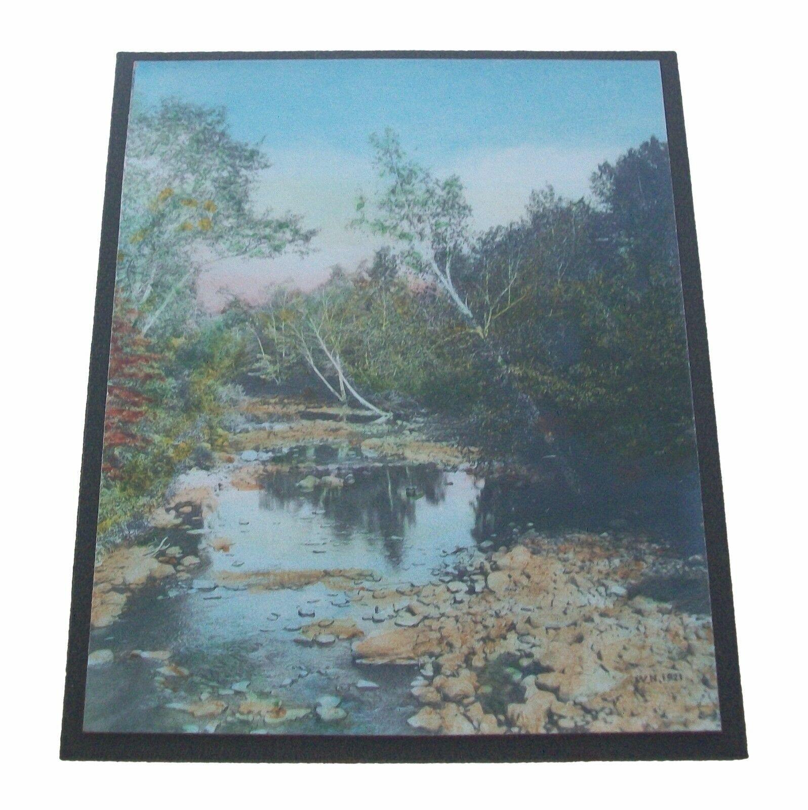 Glass Wallace Nutting, Pr. Hand Colored Landscape Photographs, Signed, USA, C.1921