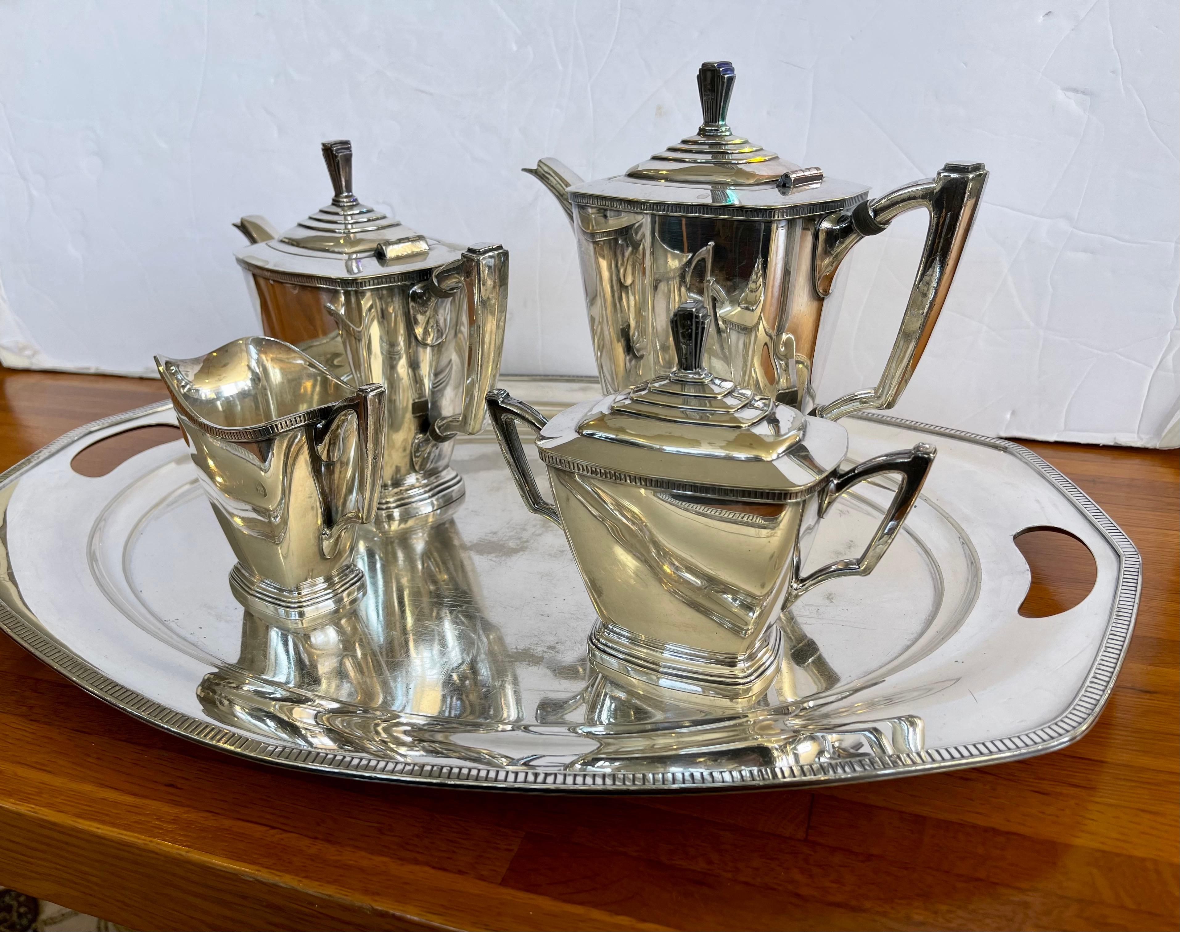 American Wallace Silver Art Deco Silver Tea Set Five Pieces