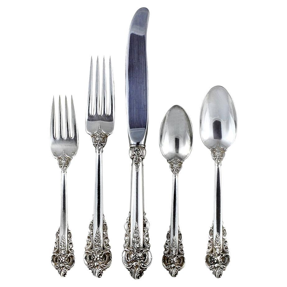 Wallace Silver, Grande Baroque, Sterling Silver 6 Place Setting with Extras For Sale