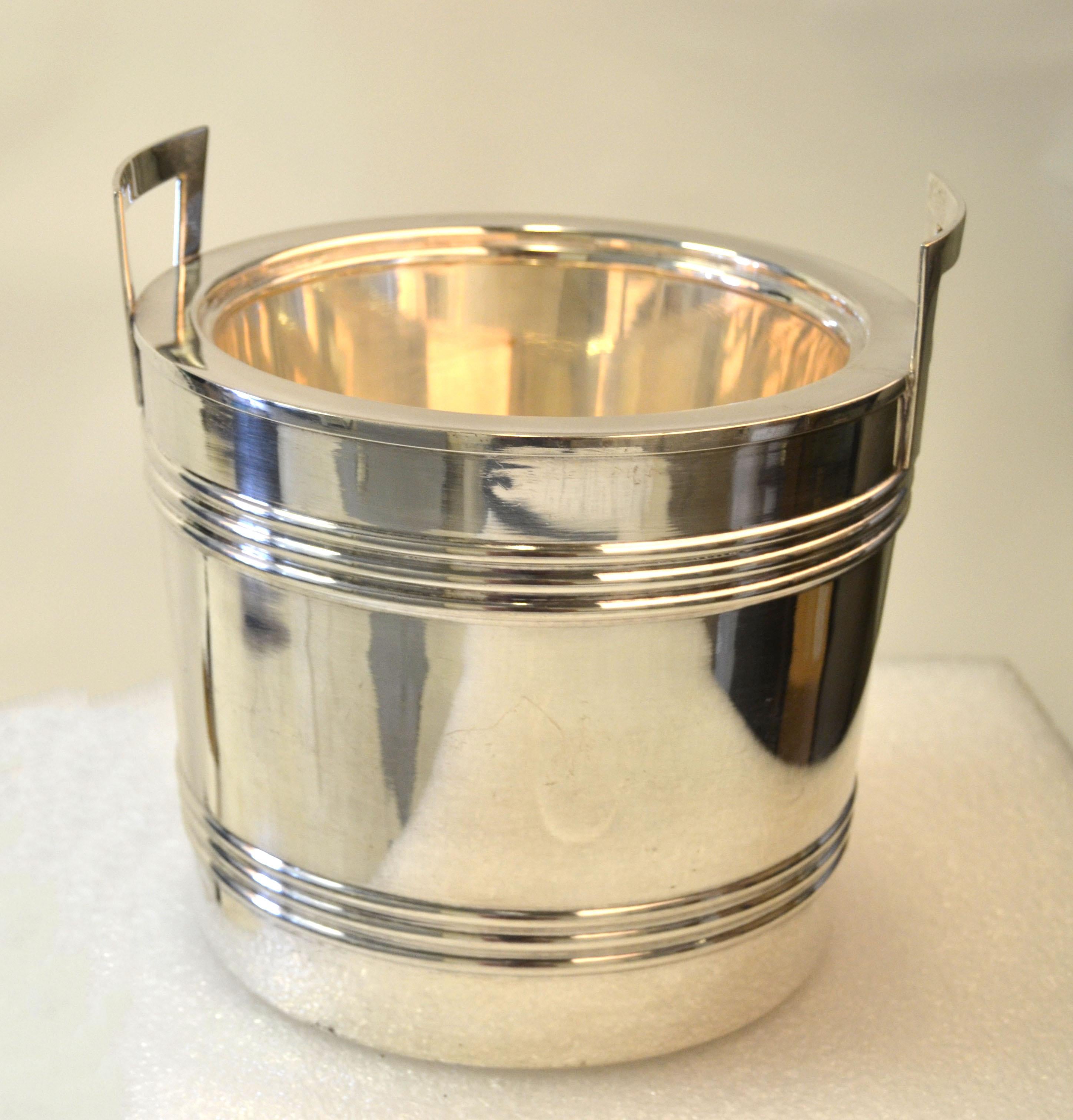 Wallace Silversmiths Silver Plate Mid-Century Modern Ice Cooler Bucket Handles 3