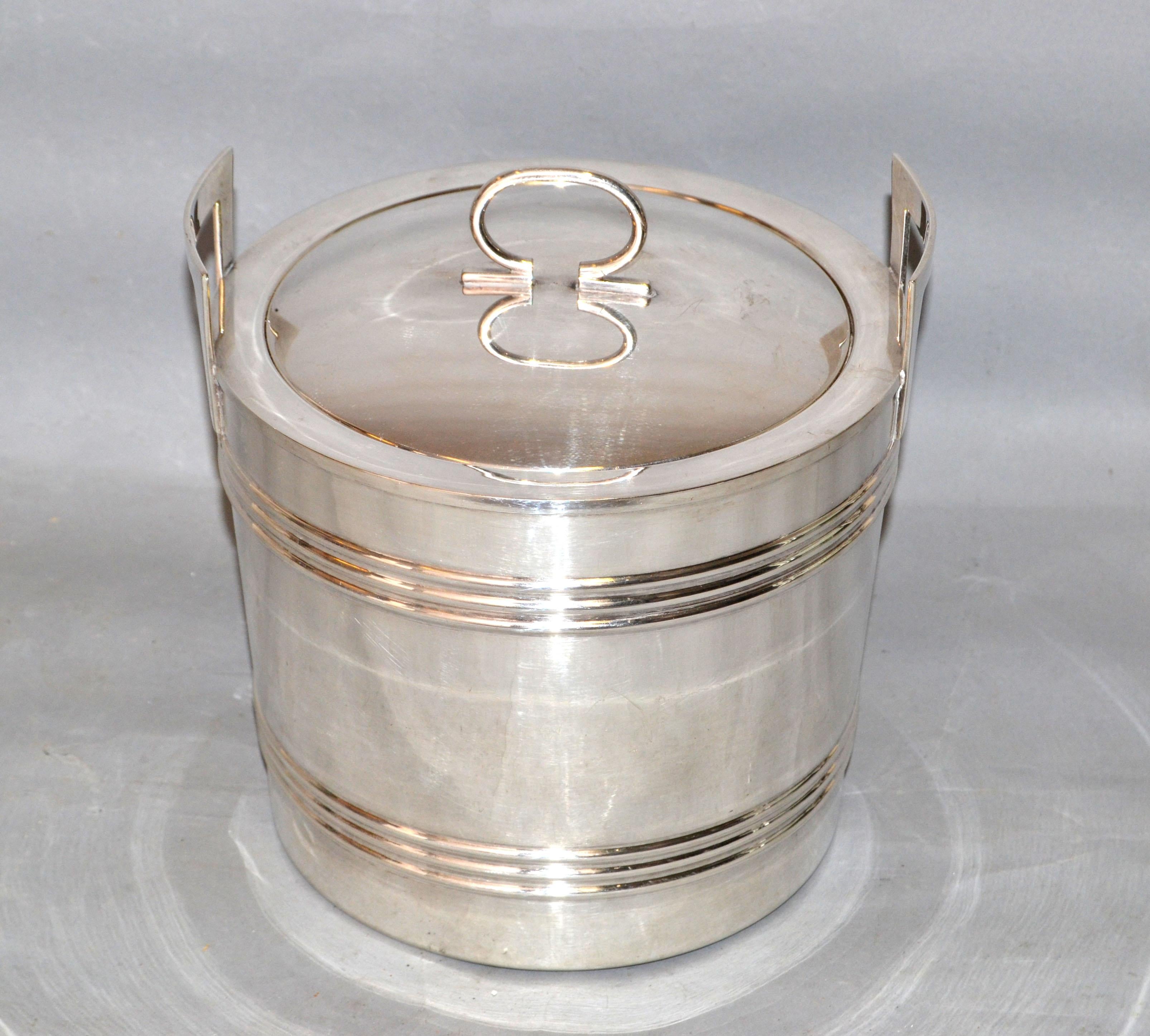 Wallace Silversmiths Silver Plate Mid-Century Modern Ice Cooler Bucket Handles 4