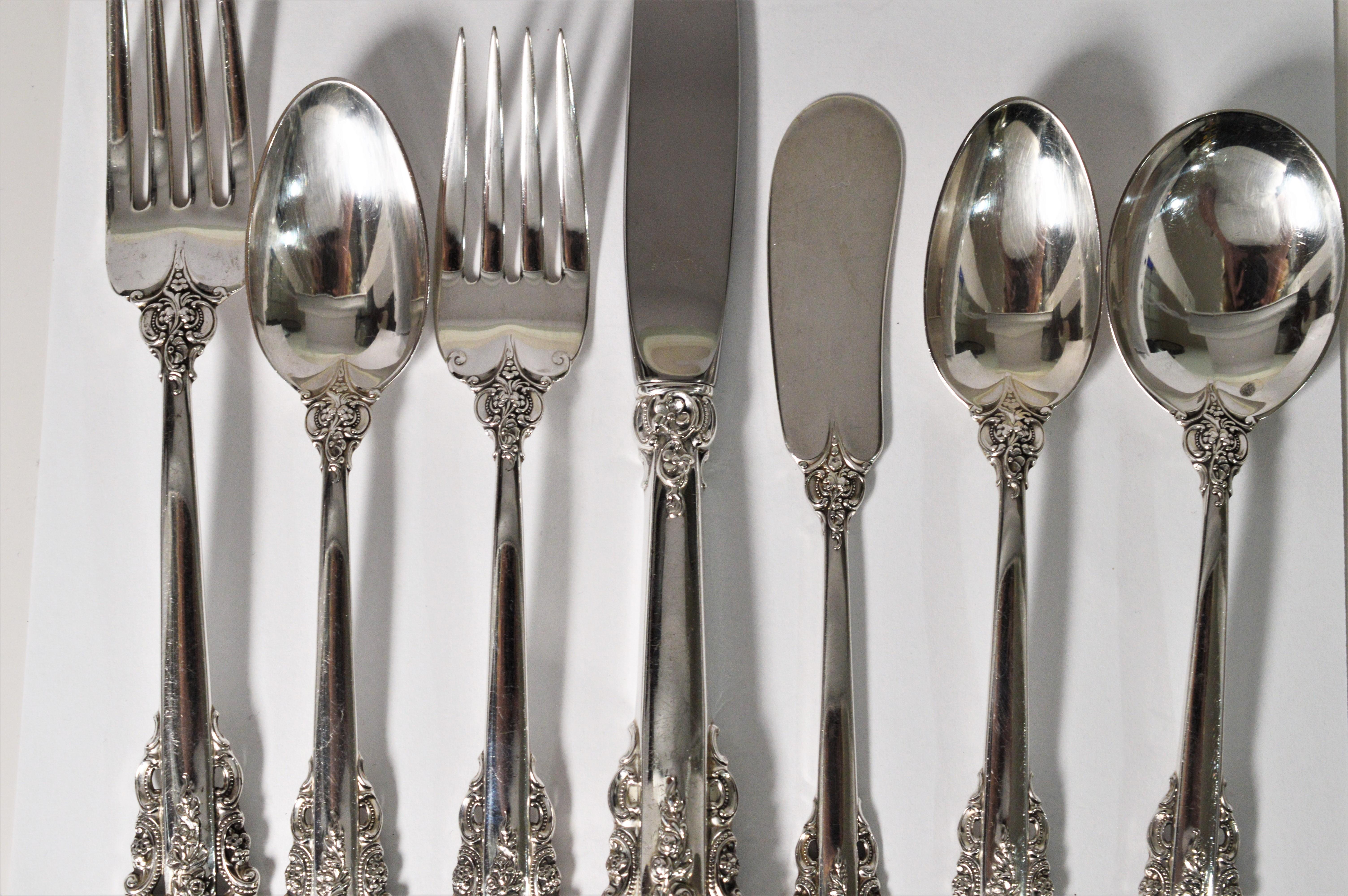 Wallace Sterling Silver Grande Baroque Seven Piece Flatware Place Setting 4