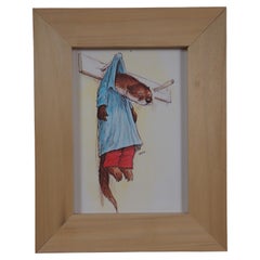 Vintage Wallace Tripp Otter Hanging out to Dry Framed Greeting Card Print 10"