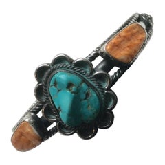 Wallace Yazzie Jr. Navajo Sterling Silver Turquoise Spiny Oyster Bracelet
