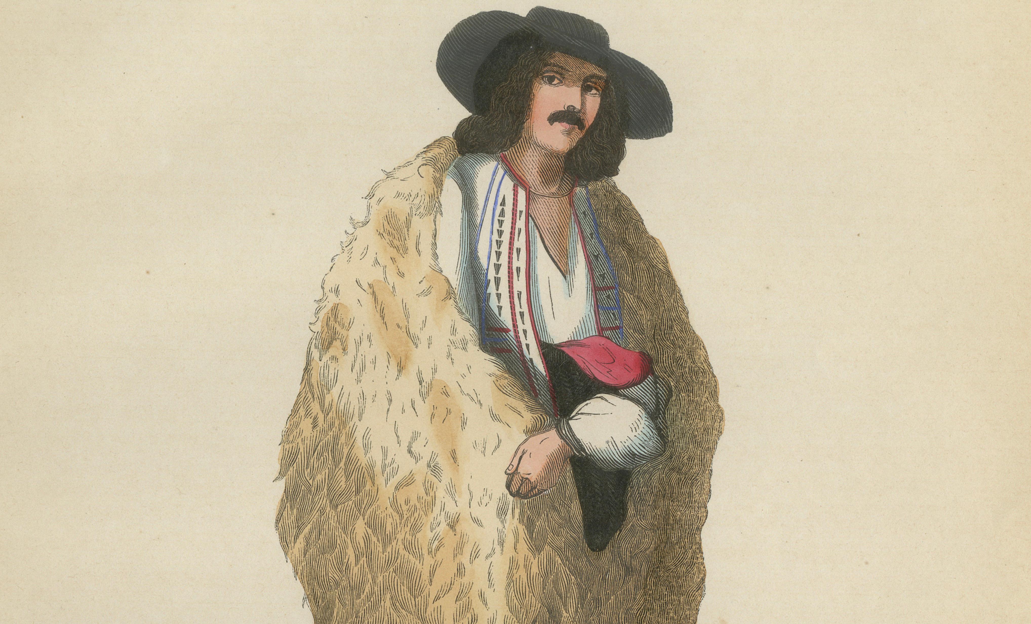 Wallachian Highlander from Romenia - Antique Costume Lithograph, c.1852