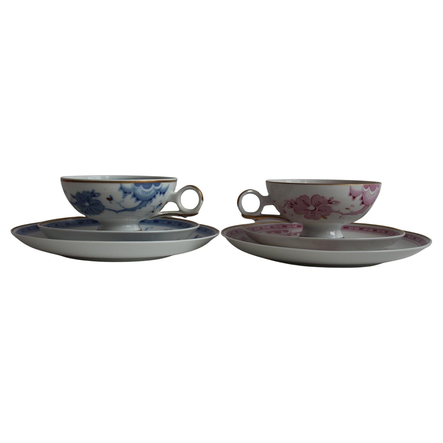 Wallendorf 1764 “Friendship” Porcelain Tea Set – Pink & Blue Service for Two