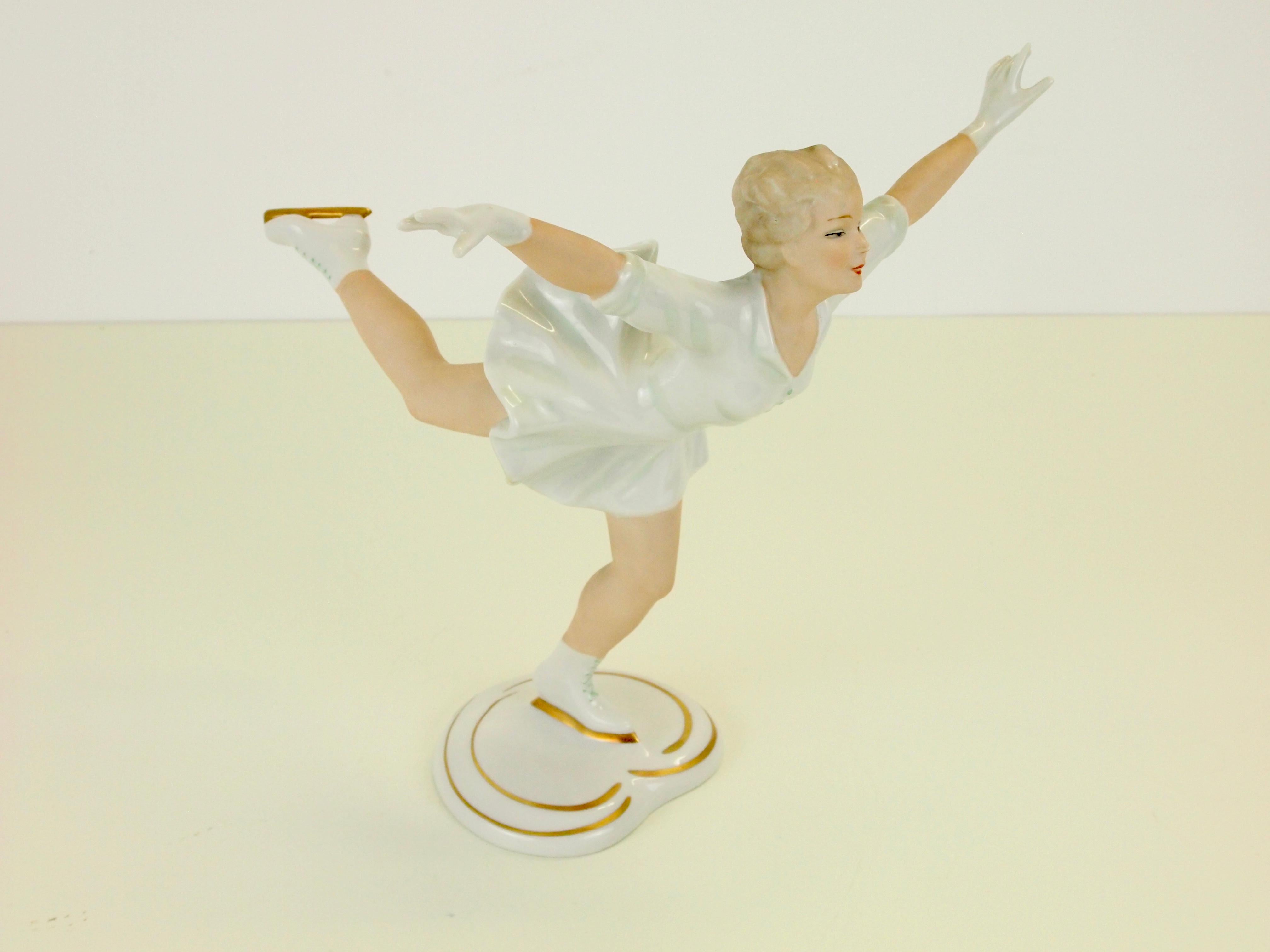 Wallendorf Midcentury German Porcelain Figurine Depicting a Figure Skater For Sale 3