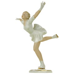 Vintage Wallendorf Midcentury German Porcelain Figurine Depicting a Figure Skater