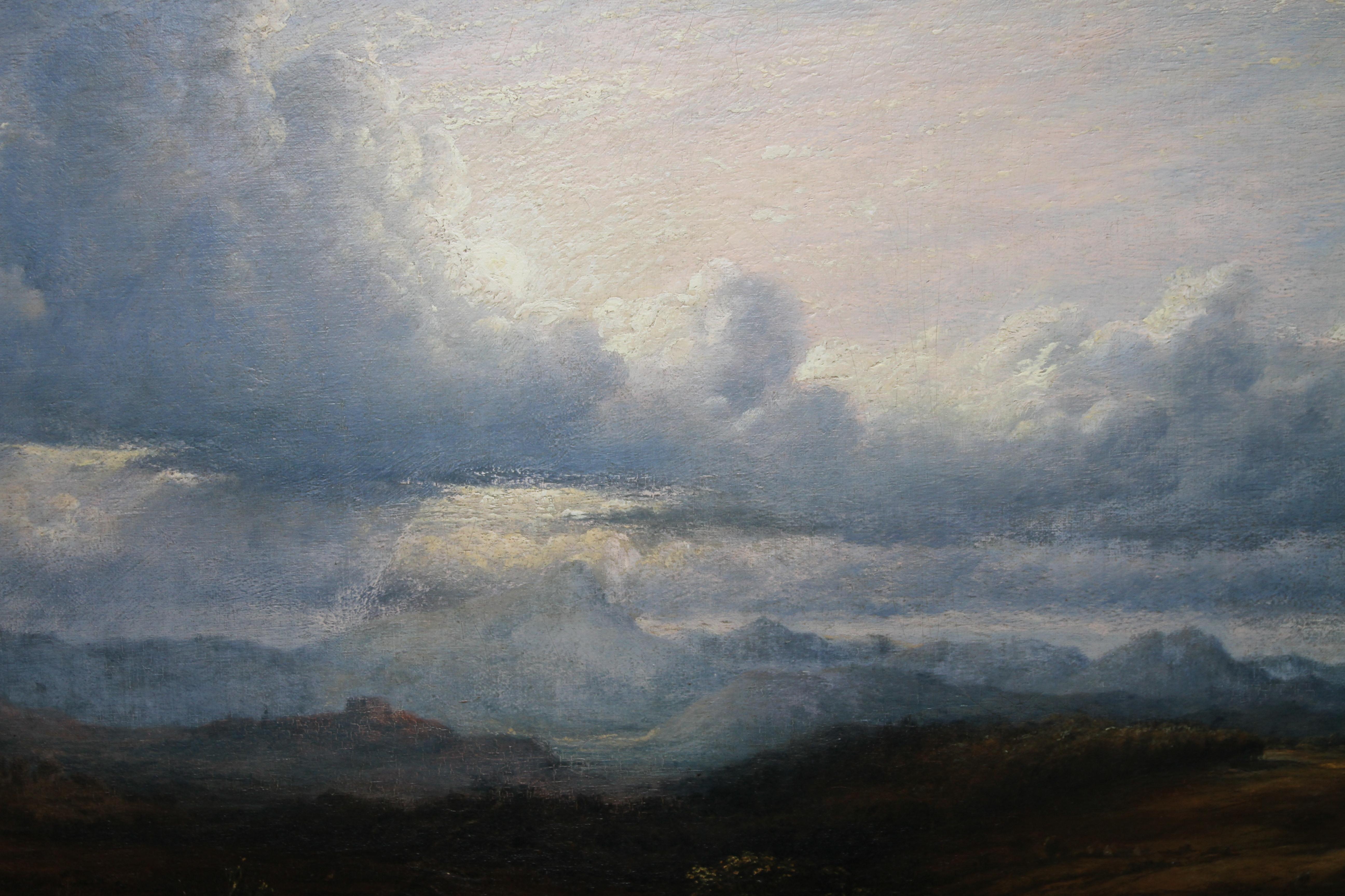 A fine large oil on canvas which dates to 1852 by noted Scottish landscape artist  Waller Hugh Paton (1828-1895). A stunning panoramic view of Stirling from the east and showing Ben AN, Ben Ledi, Ben More, Stuc a Chroin and Dumyat, and Ochils.
A
