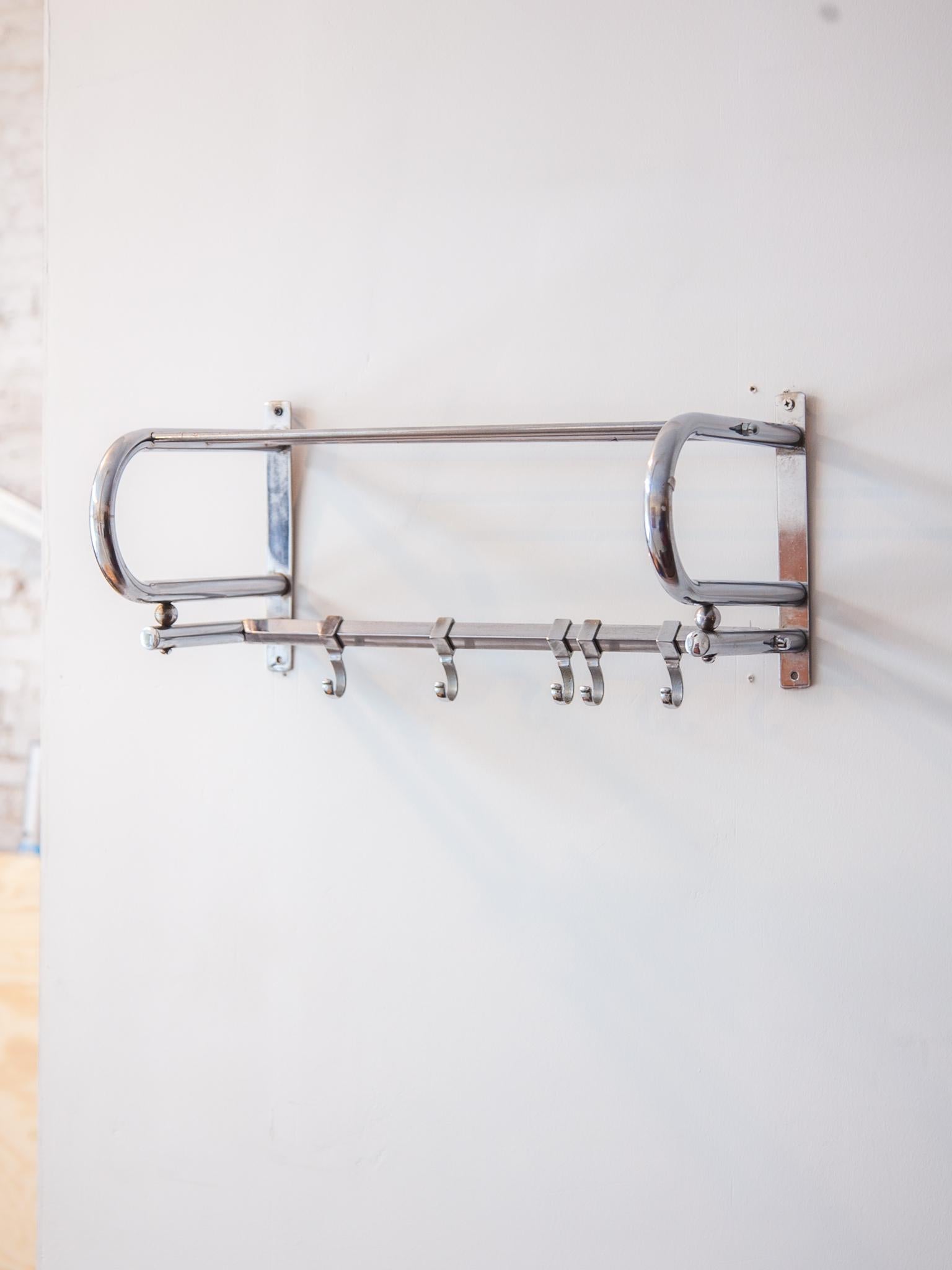 Belgian Wall Hanging Coat Rack 1950s Chrome For Sale