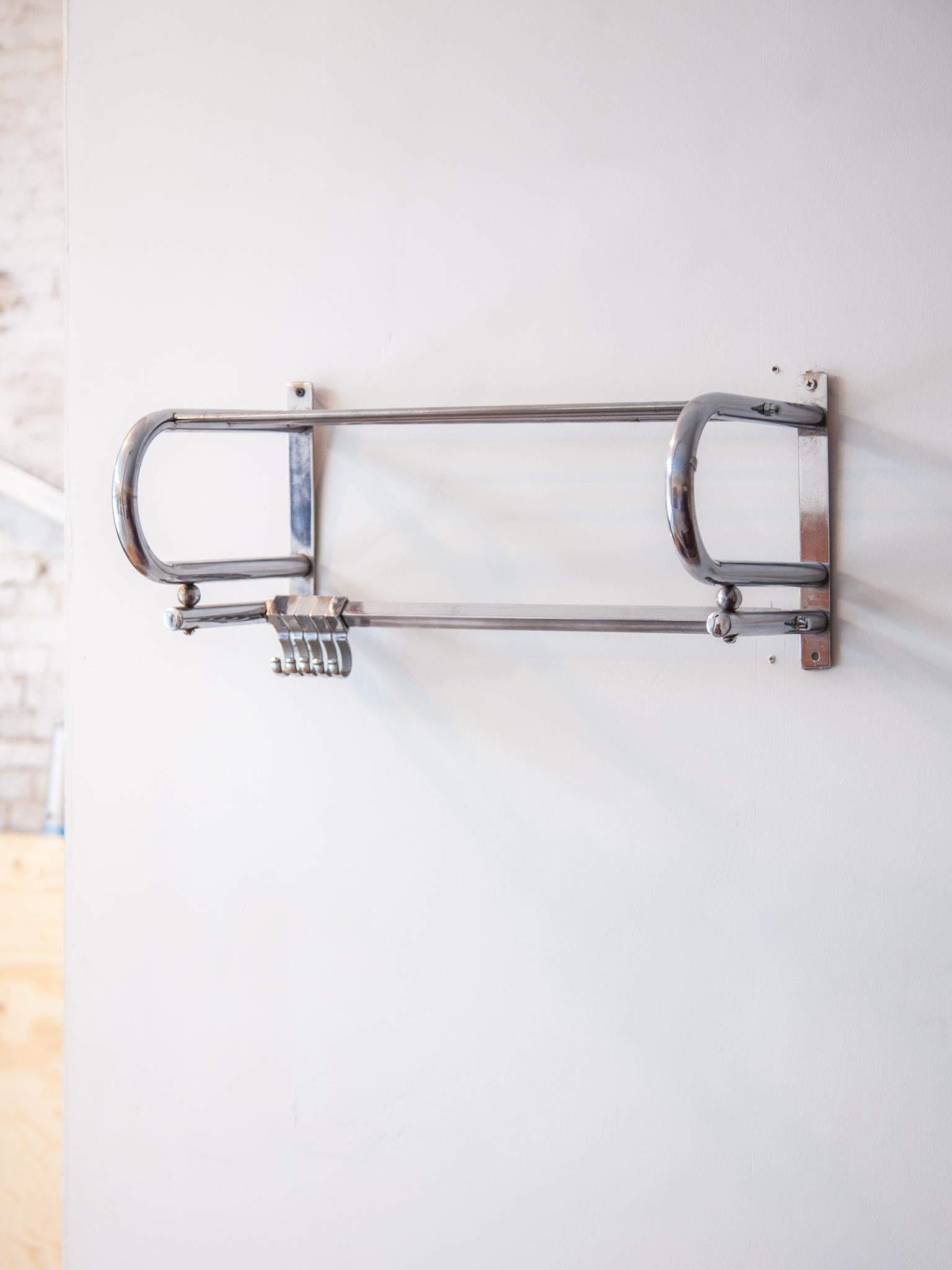 Mid-20th Century Wall Hanging Coat Rack 1950s Chrome For Sale